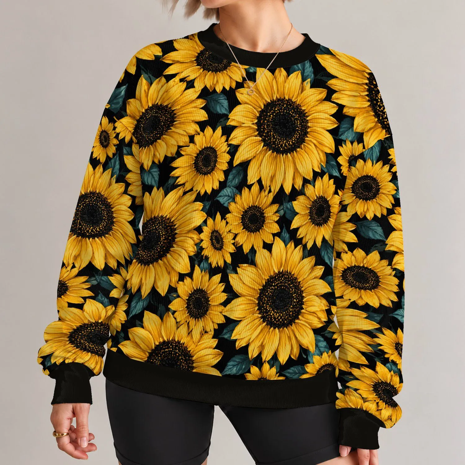 Golden Sunflower Blooms for Bold Autumn Streetwear and Everyday Botanical Style All-over Print Knitted Sweater - 1