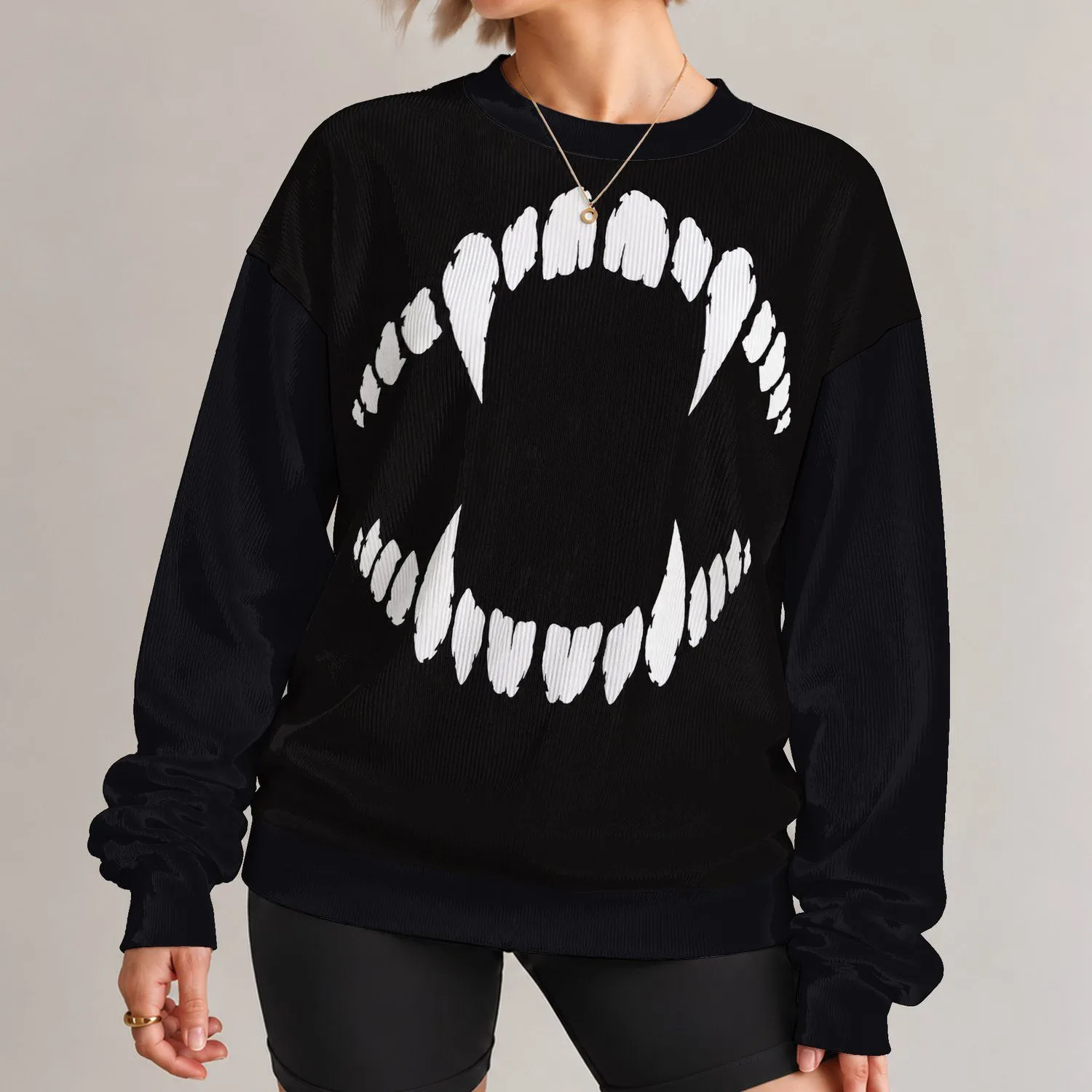 White Fanged Mouth for Bold Alternative Streetwear and Everyday Casual Style All-over Print Knitted Sweater - 1