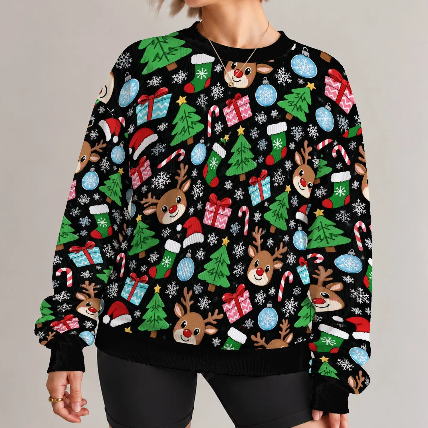 Christmas Reindeer And Holiday Ornaments For Festive Winter Celebrations And Parties All-over Print Knitted Sweater - 1