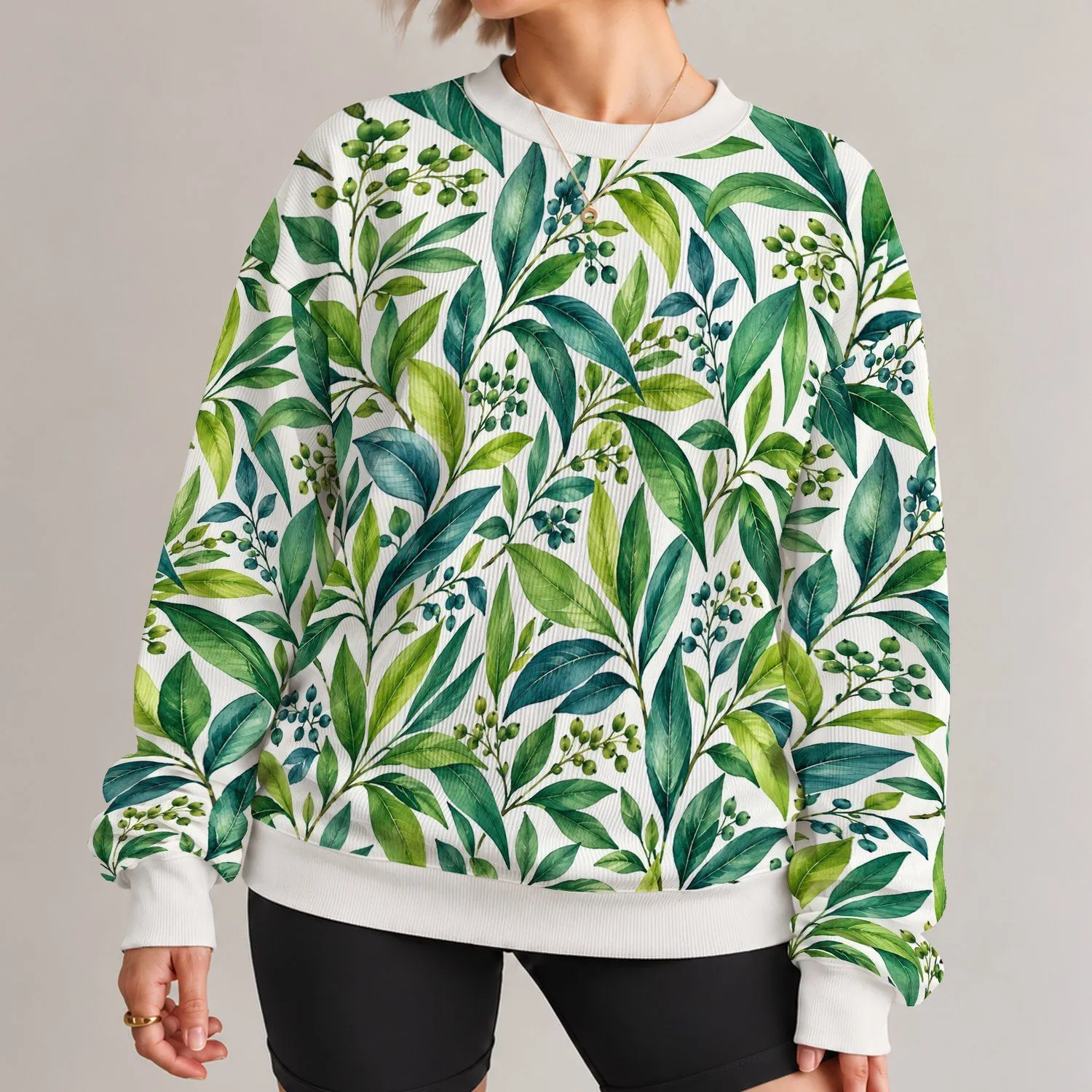 Tropical Green Leaves And Berries For Fresh Botanical Everyday Style All-over Print Knitted Sweater - 1