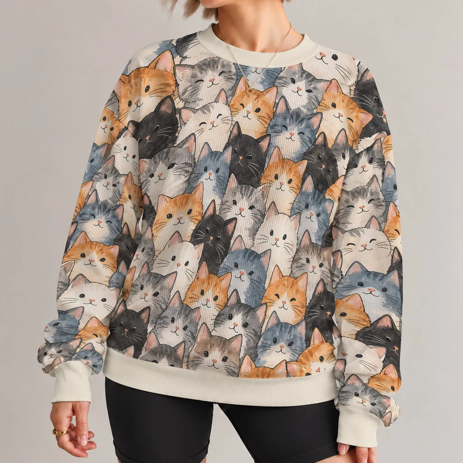 Colorful Cat Faces for Cozy Everyday Style and Weekend Casual Wear for Cat Lovers All-over Print Knitted Sweater - 1