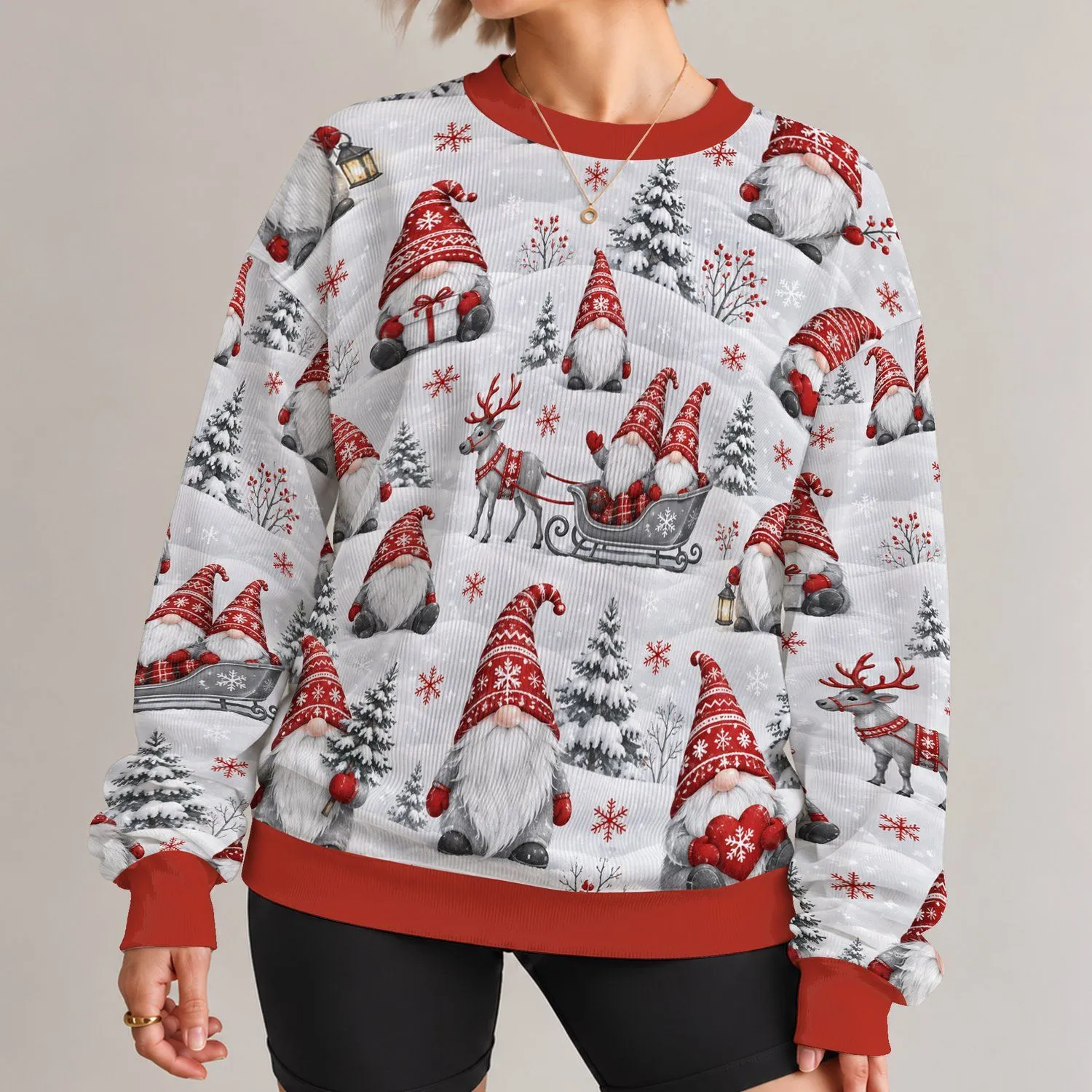 Bearded Winter Gnomes And Sleigh Scene For Cozy Holiday Outings All-over Print Knitted Sweater - 1