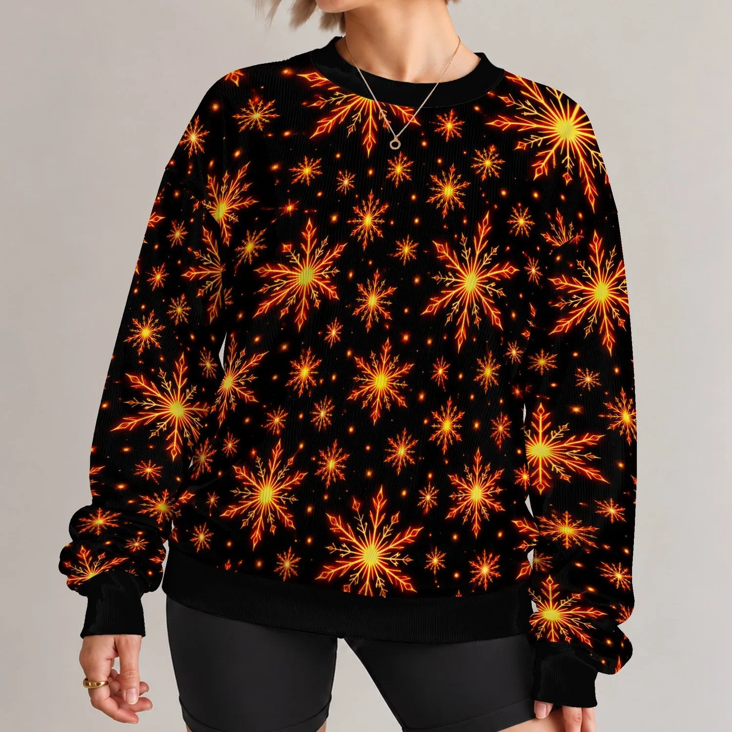Glowing Orange Snowflakes for Festive Winter Nights and Holiday Gatherings All-over Print Knitted Sweater - 1
