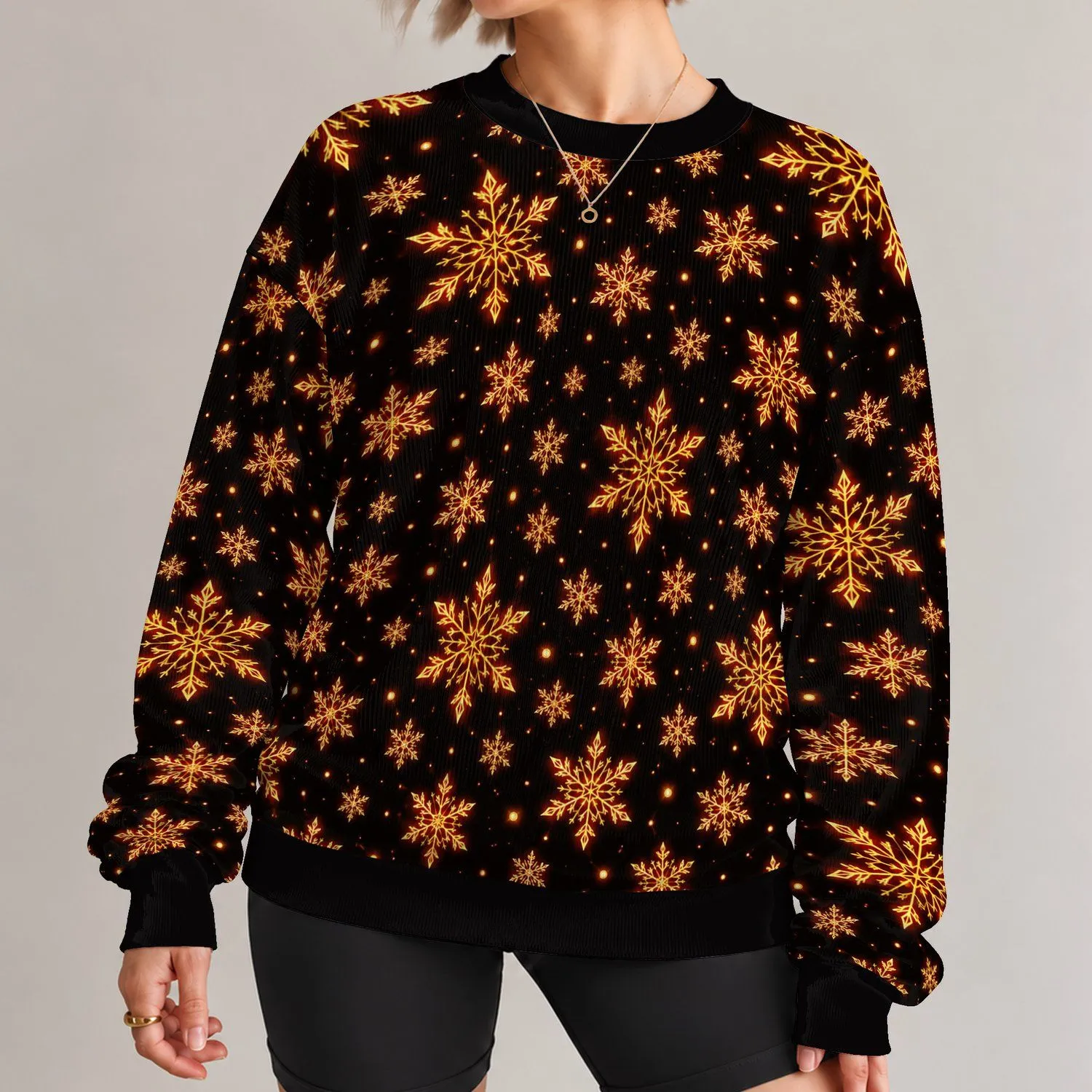 Glowing Orange Snowflakes For Festive Winter Nights And Cozy Holiday Gatherings All-over Print Knitted Sweater - 1
