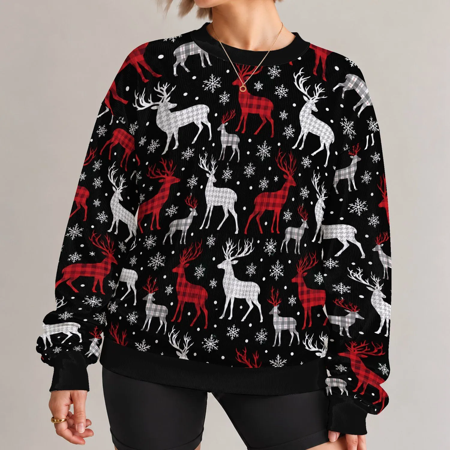 Red White Reindeer And Snowflake Motif For Christmas Parties And Winter Celebrations All-over Print Knitted Sweater - 1