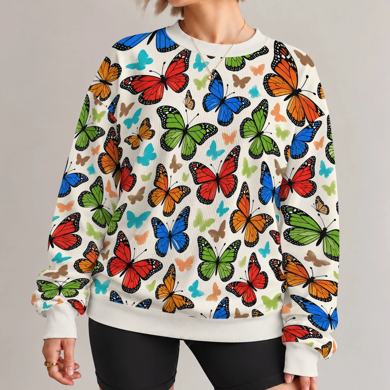 Colorful Butterfly Motif for Cheerful Everyday Style and Spring Outings All-over Print Knitted Sweater - 1