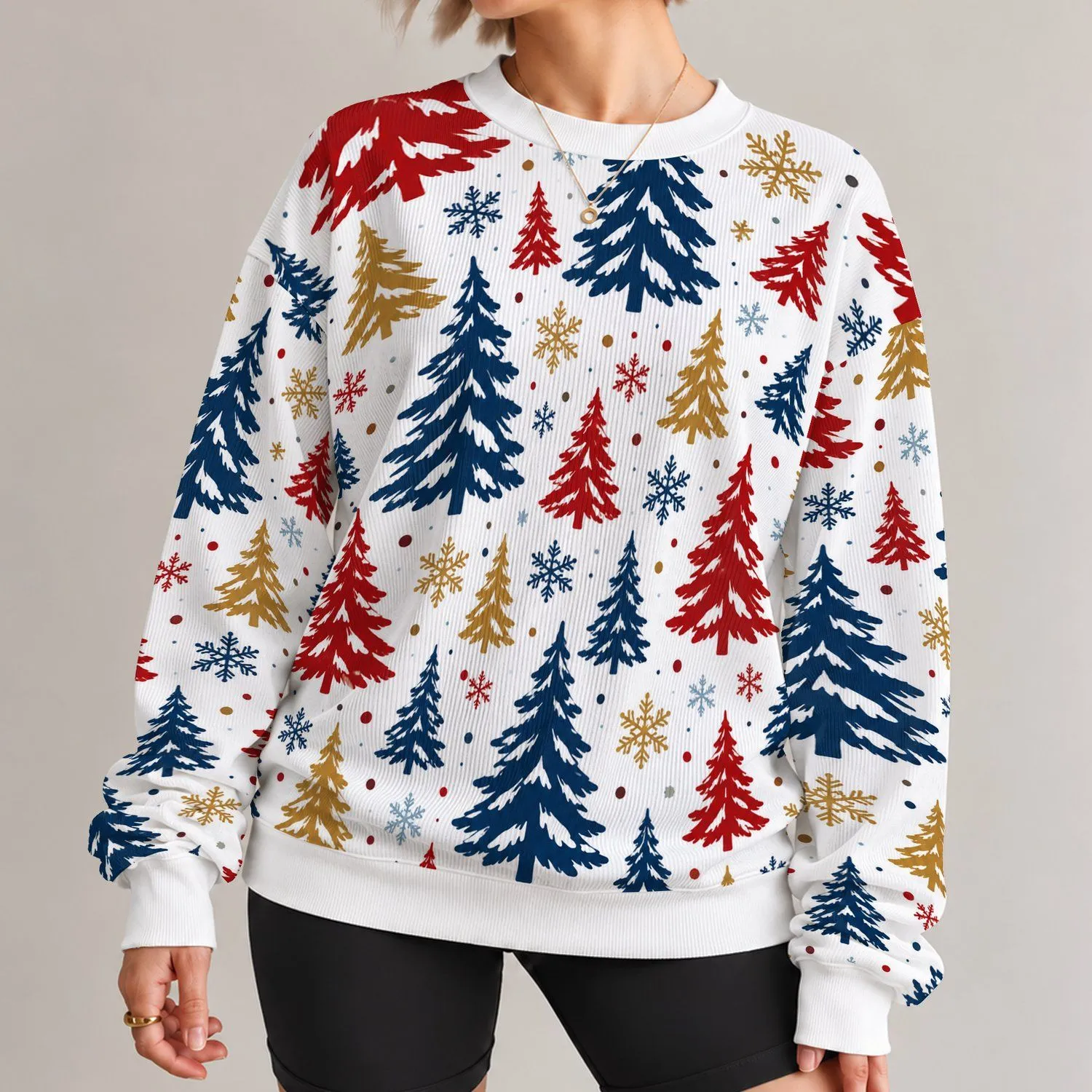 Colorful Christmas Trees and Snowflakes for Festive Holiday Gatherings with Family All-over Print Knitted Sweater - 1