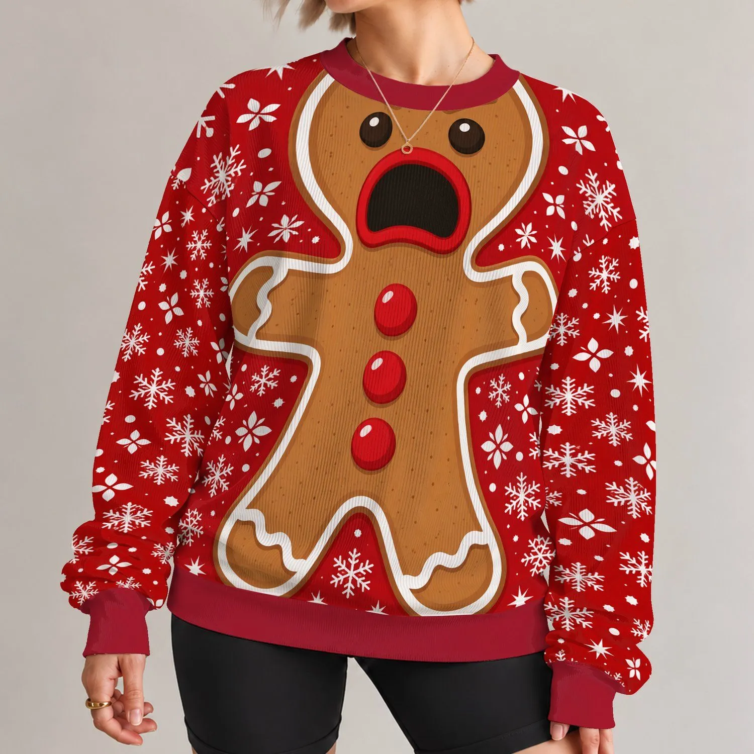 Gingerbread Man Holiday Cheer for Christmas Parties and Cozy Winter Celebrations All-over Print Knitted Sweater - 1