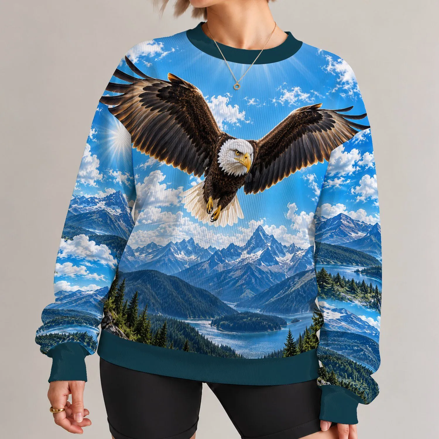 Bald Eagle Mountain Sunrise for Outdoor Adventure and Nature Lovers All-over Print Knitted Sweater - 1