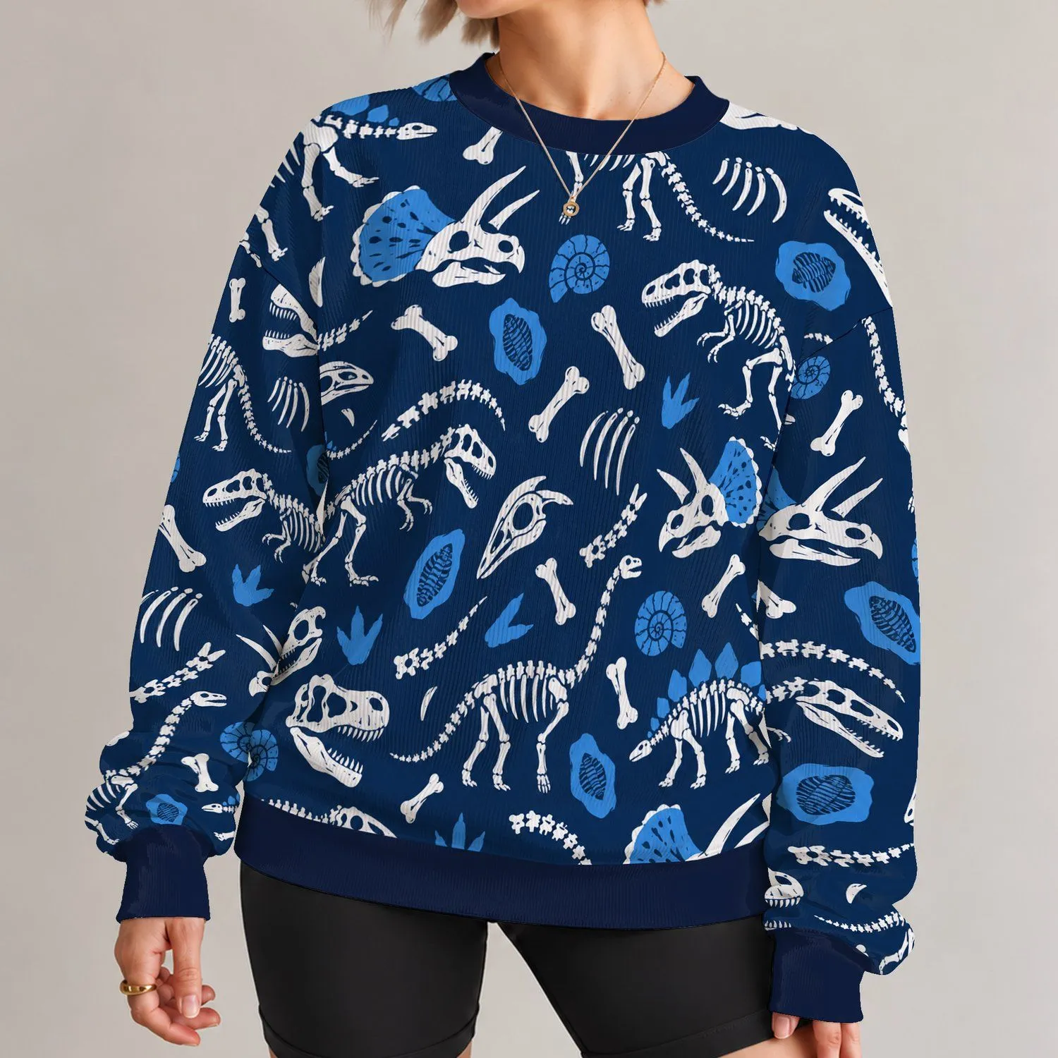 Playful Dinosaur Fossil Motifs for Casual Streetwear and Weekend Adventures for Men All-over Print Knitted Sweater - 1