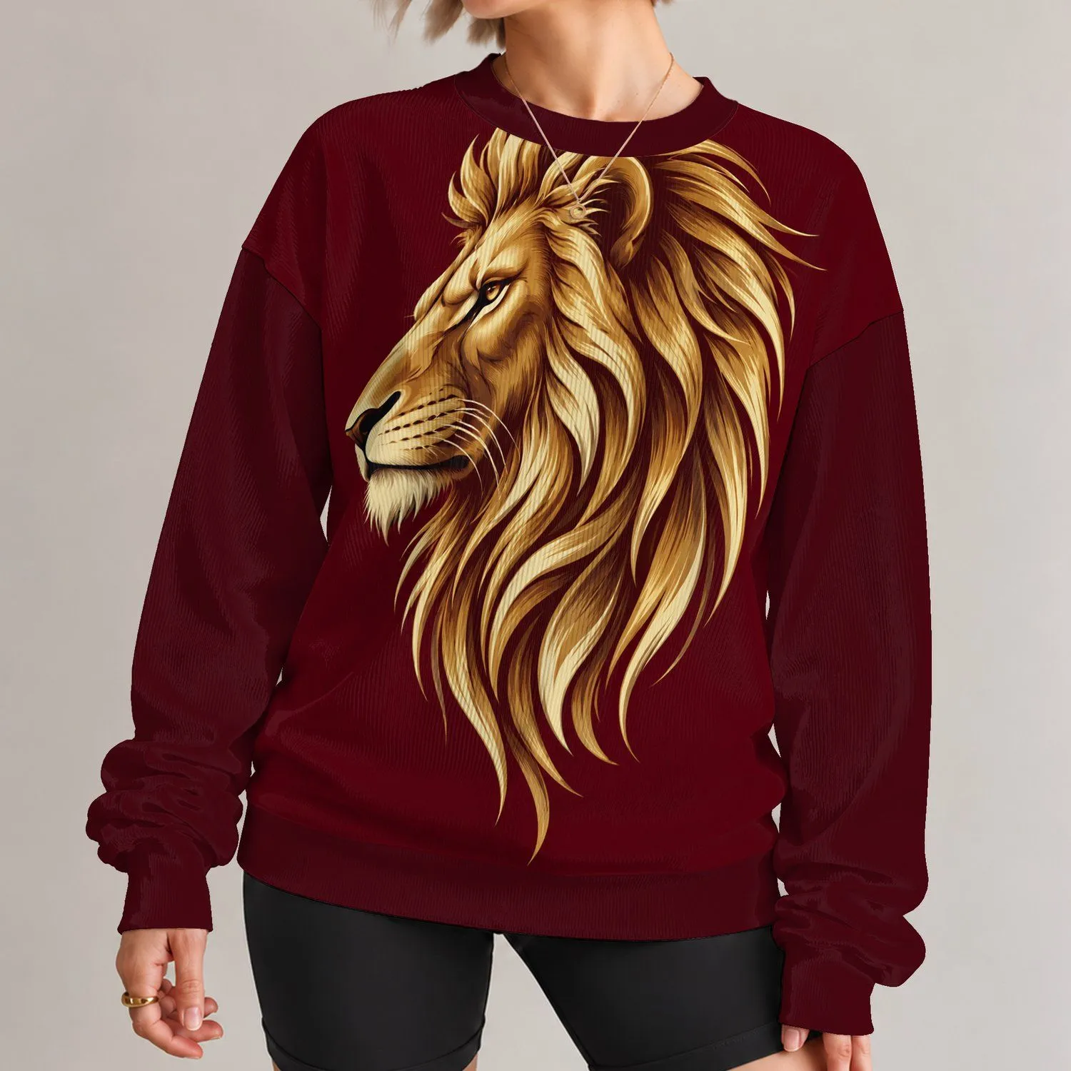 Golden Lion Head Emblem for Bold Everyday Style and Confident Wildlife Lovers All-over Print Knitted Sweater - 1