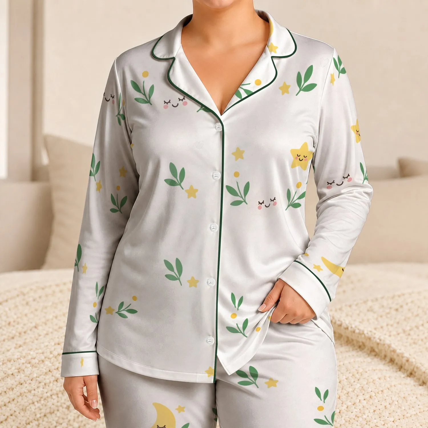 Good Night Heart Sleep Gift for Cozy Evenings, Soft Mint Mood for Women and Teens Satin Pajamas Set - 1