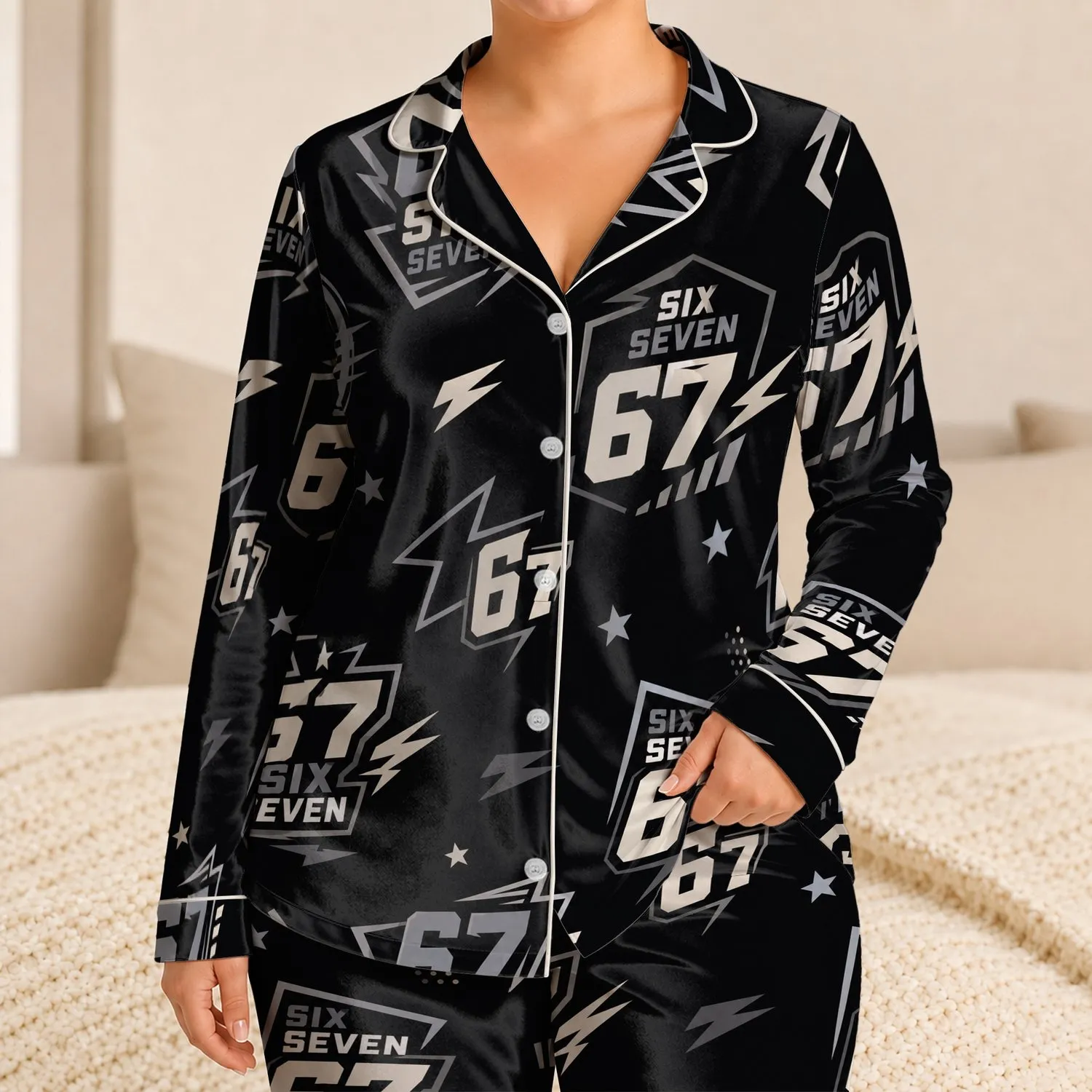 Bold 67 Number Blocks For Casual Lounge Days At Home For Boys And Teens Everyday Satin Pajamas Set - 1