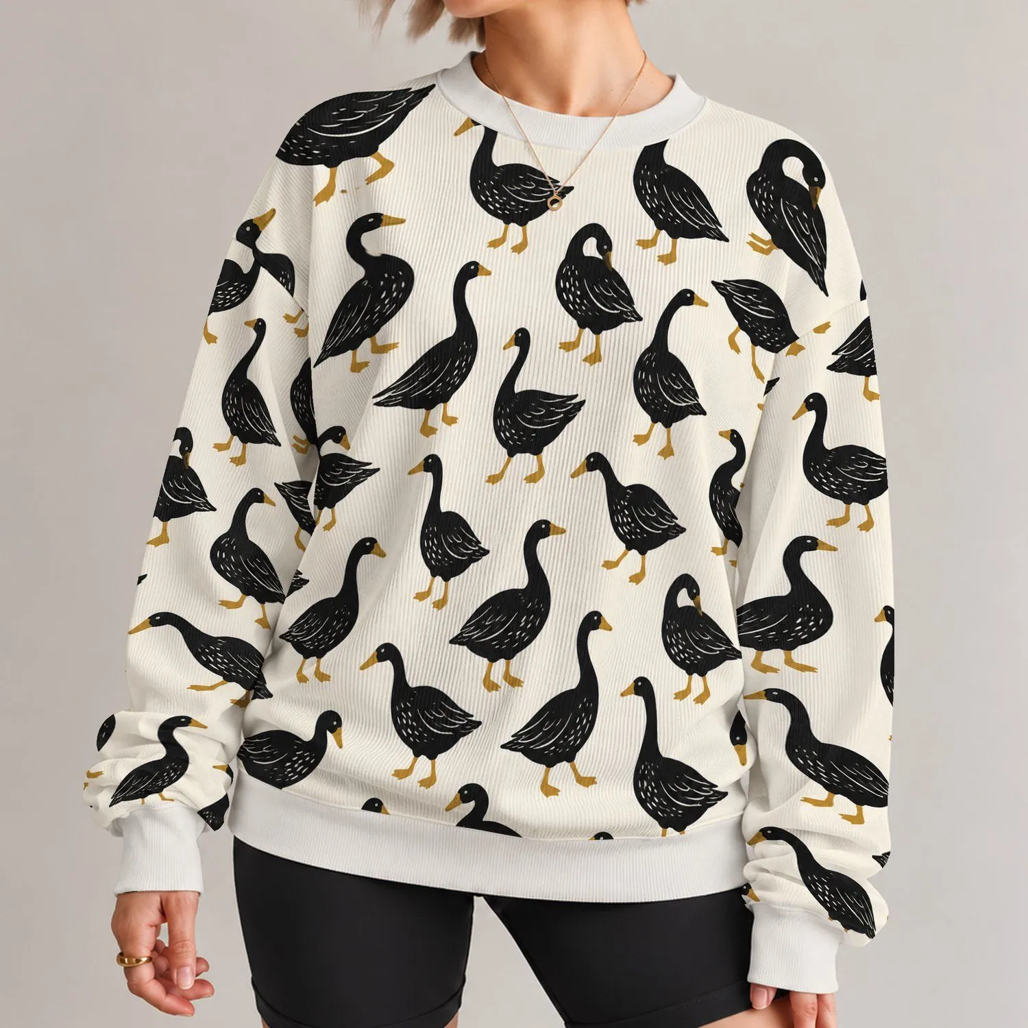 Black Goose Motif for Cozy Countryside Days and Playful Everyday Style All-over Print Knitted Sweater - 1