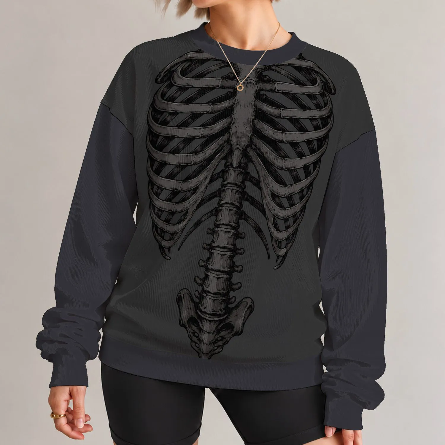 Gothic Ribcage Anatomy Motif for Halloween Nights and Alternative Streetwear Looks All-over Print Knitted Sweater - 1
