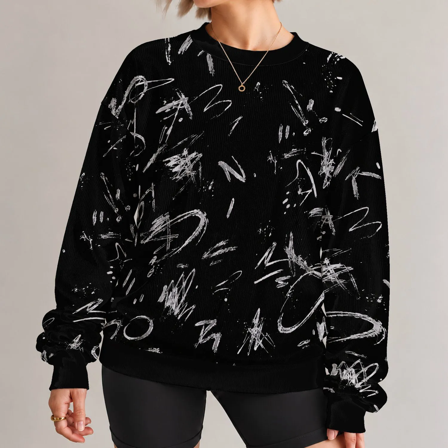 Abstract Monochrome Graffiti for Everyday Streetwear and Autumn City Outings for Adults All-over Print Knitted Sweater - 1