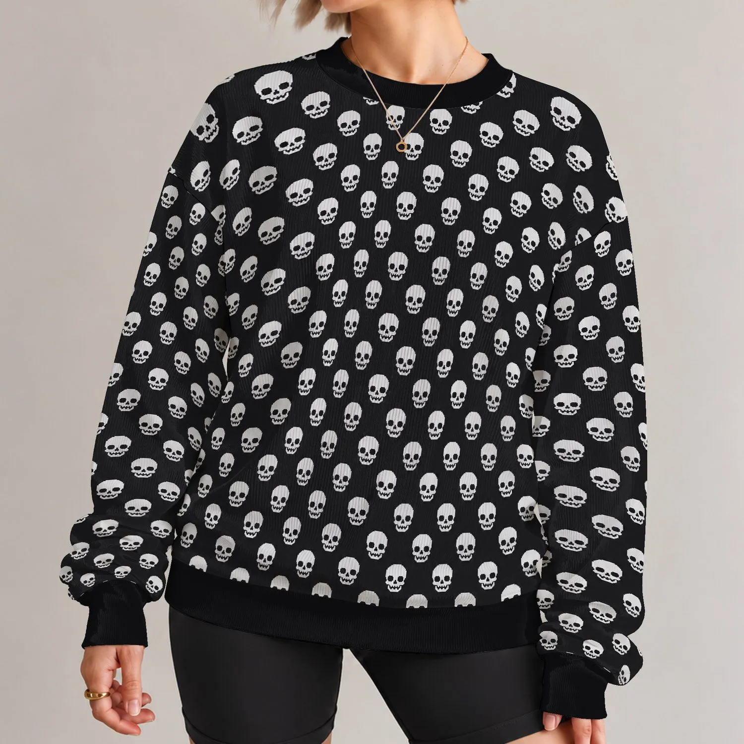 Monochrome Skull Motifs for Halloween Nights and Everyday Alternative Streetwear All-over Print Knitted Sweater - 1
