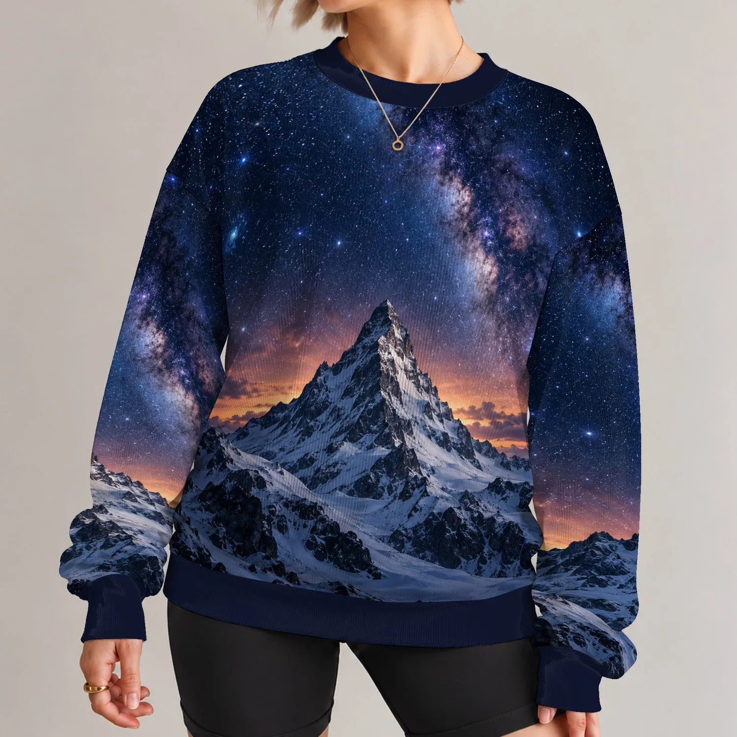 Alpine Night Sky and Snowy Peak for Stargazing, Hiking, and Outdoor Adventure Lovers All-over Print Knitted Sweater - 1