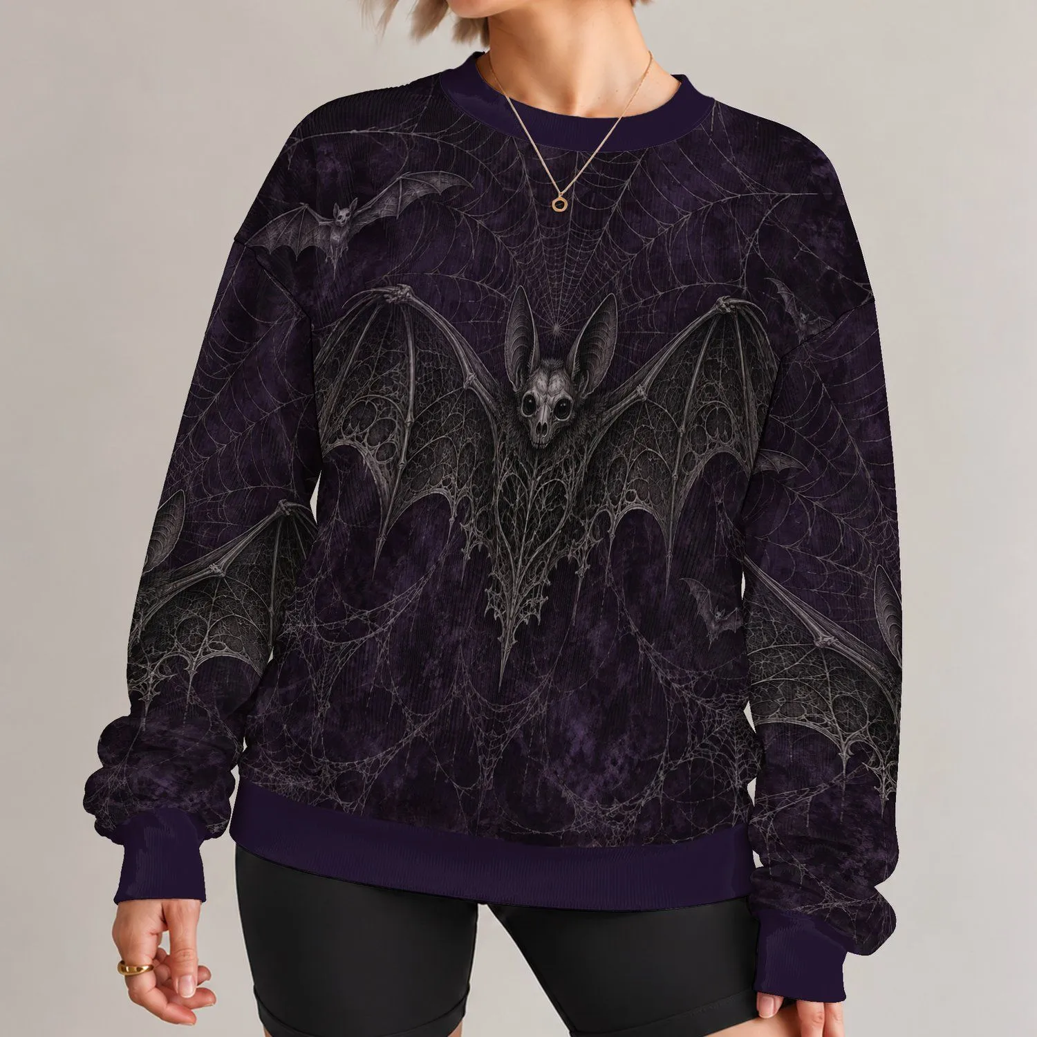Gothic Bat and Spiderweb Motif for Dark Streetwear and Halloween Nights All-over Print Knitted Sweater - 1