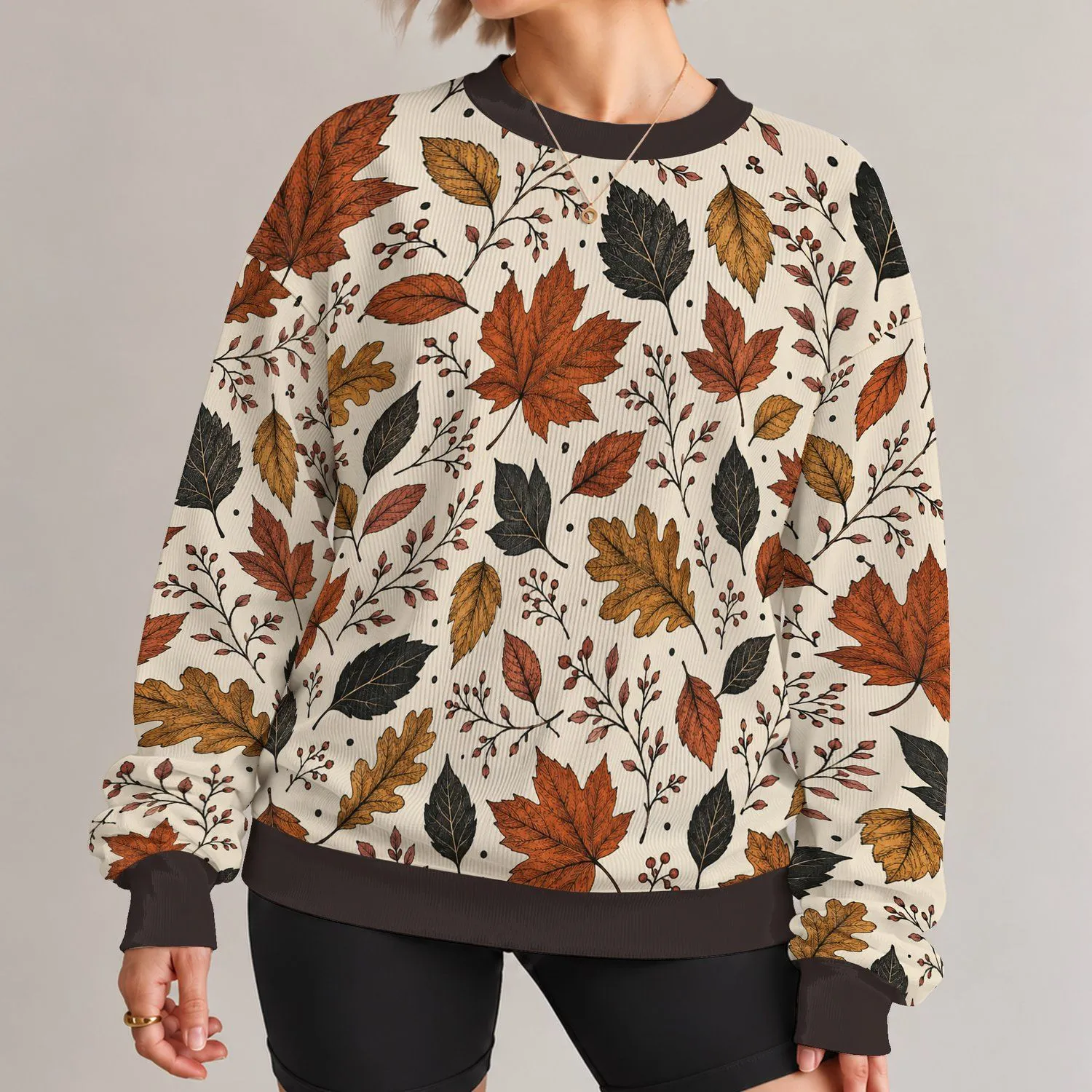 Autumn Leaf and Branch Motif for Woodland Walks and Cozy Fall Days All-over Print Knitted Sweater - 1