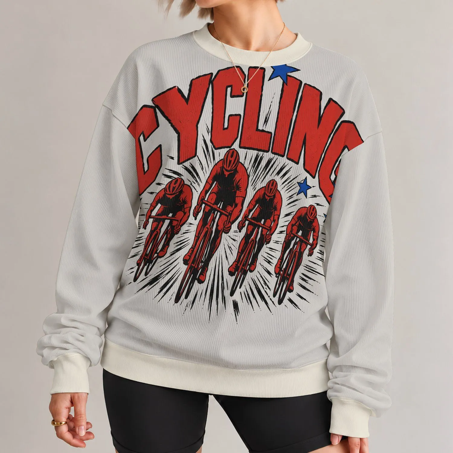 Retro Cycling Starburst Athletic Figures for Casual Commuting and Weekend Ride Style All-over Print Knitted Sweater - 1