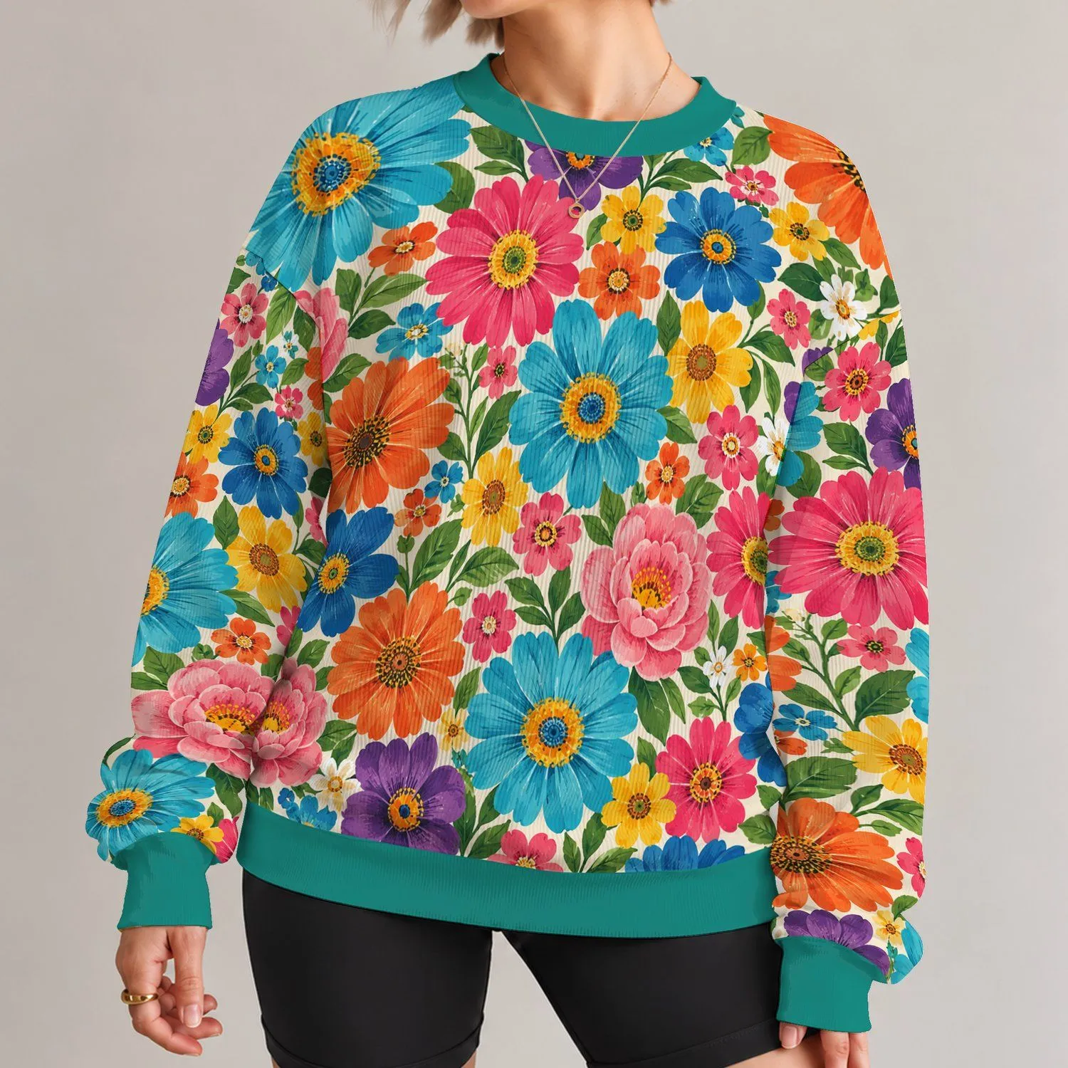Vibrant Garden Blooms for Everyday Outings, Weekend Brunch, and Creative Casual Style All-over Print Knitted Sweater - 1