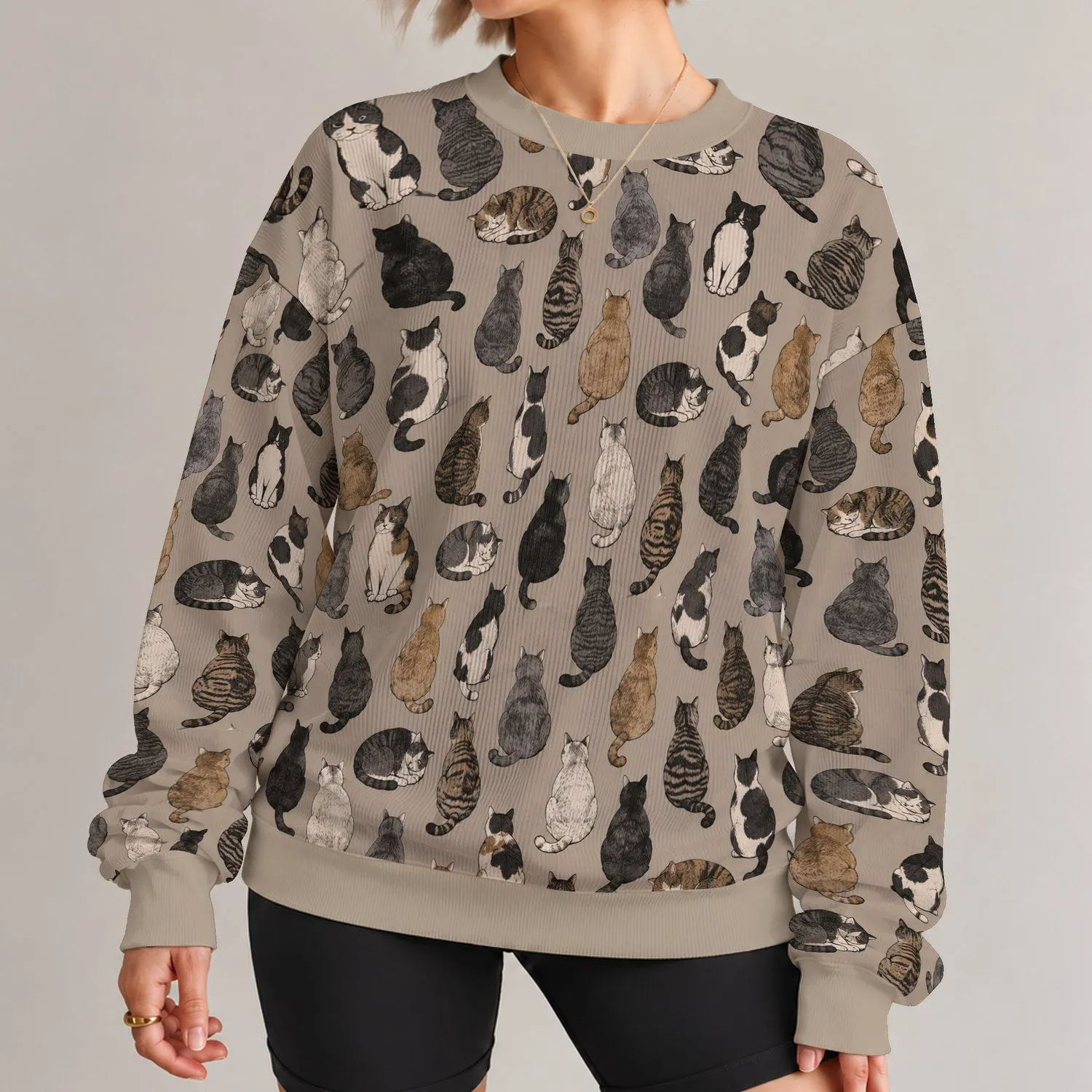 Scattered Cat Motifs for Cozy Weekends and Everyday Feline-Lover Style All-over Print Knitted Sweater - 1