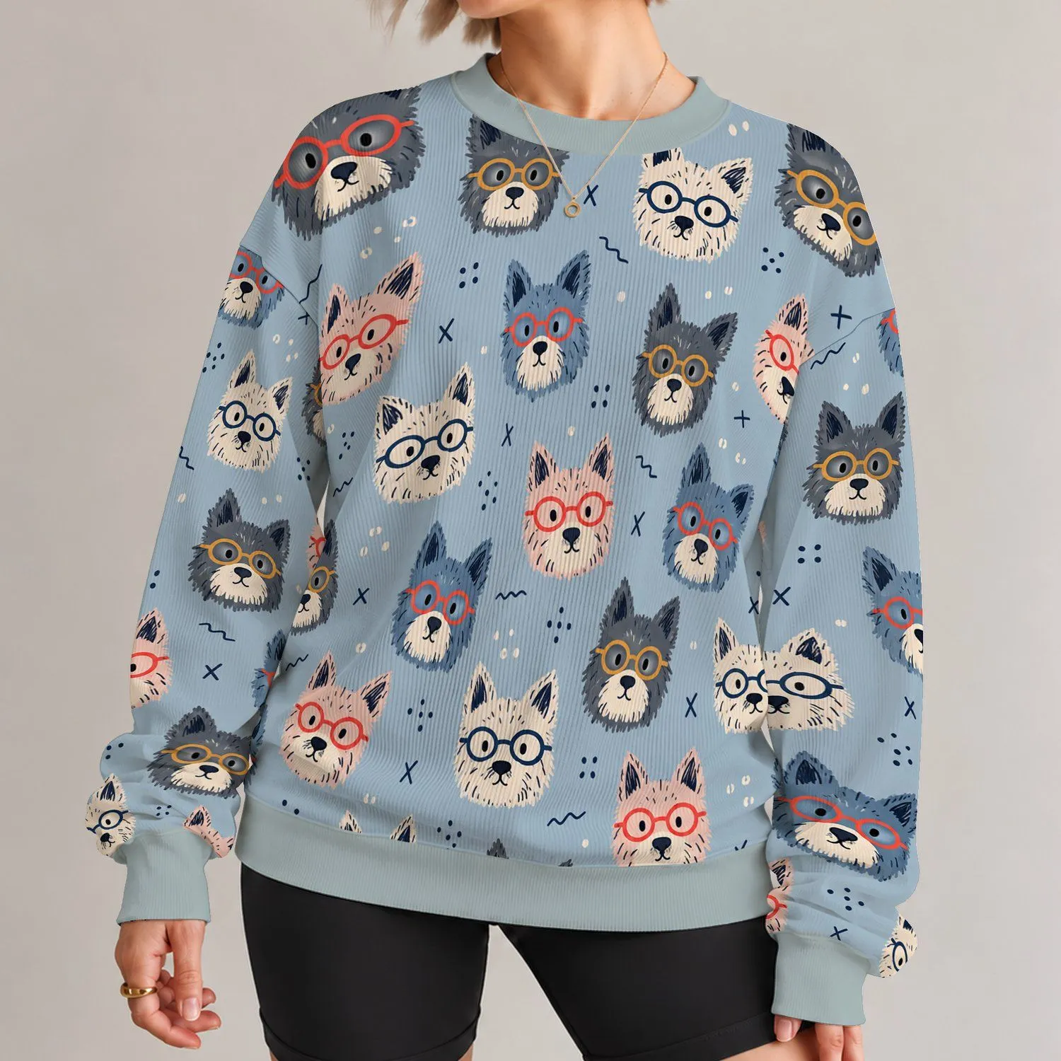 Whimsical Dog Faces With Colorful Glasses For Playful Everyday Style All-over Print Knitted Sweater - 1
