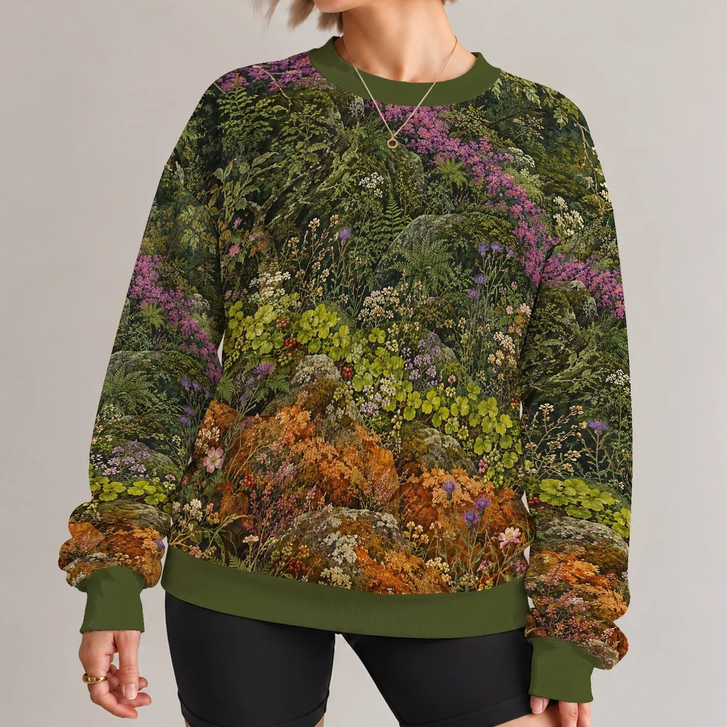 Enchanted Forest Garden With Wildflowers For Nature Walks And Cozy Weekends All-over Print Knitted Sweater - 1