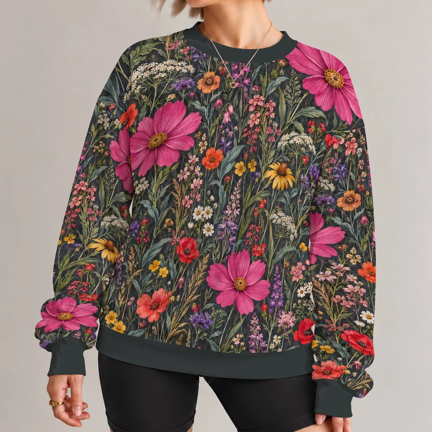 Vibrant Wildflower Meadow for Everyday Outings and Relaxed Casual Style All-over Print Knitted Sweater - 1