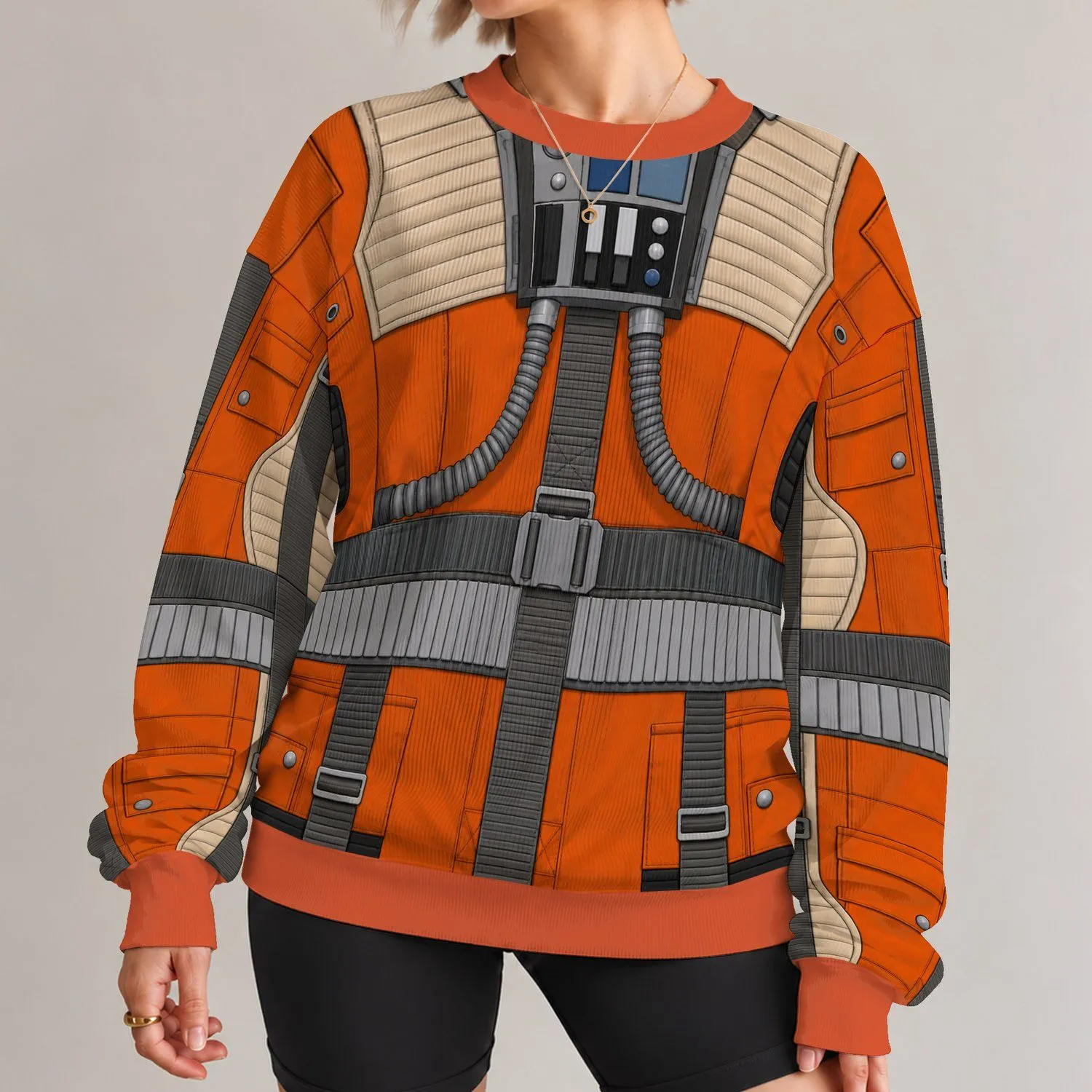 Orange Sci-Fi Pilot Flight Suit Costume for Halloween Cosplay Fans and Conventions All-over Print Knitted Sweater - 1