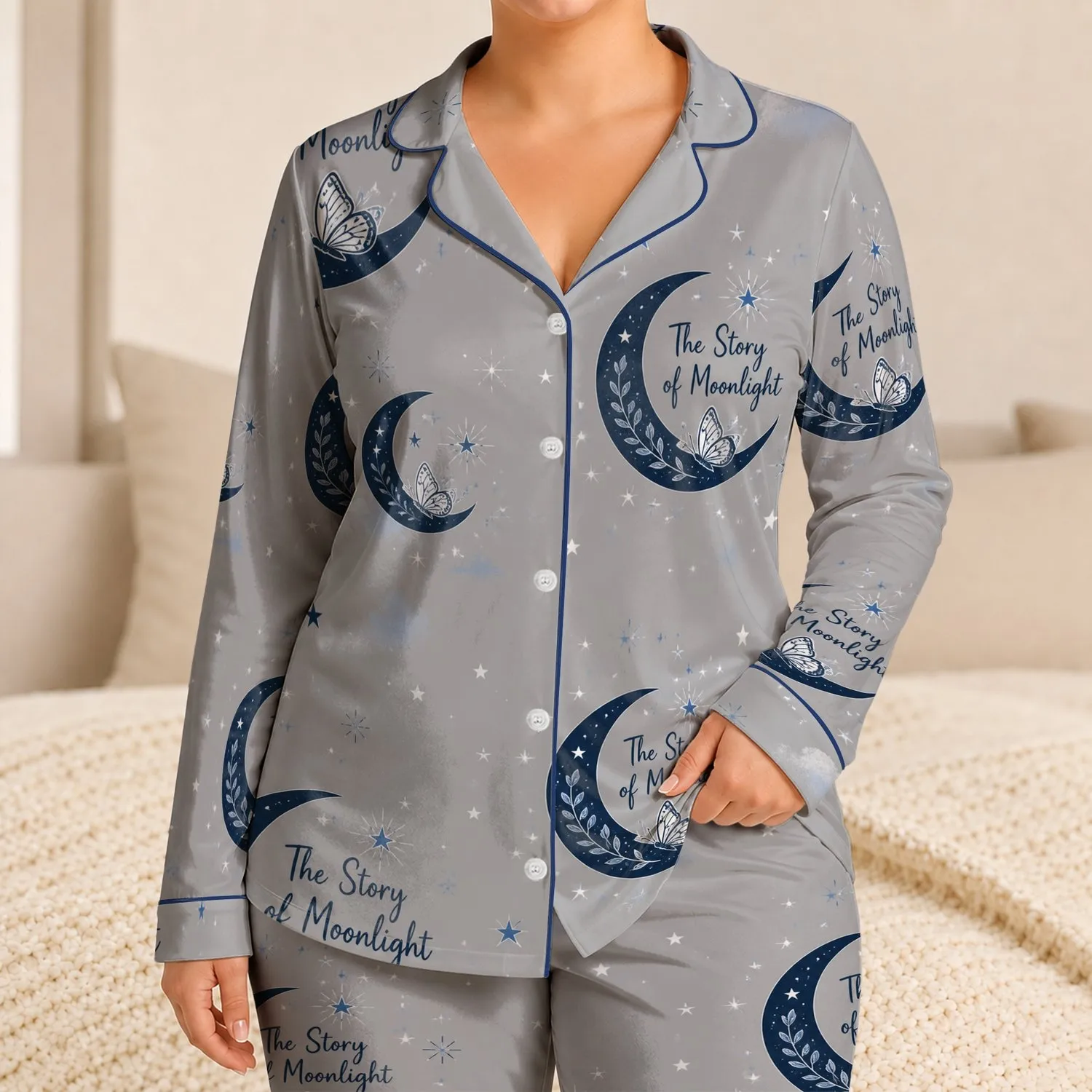Moonlit Crescent Moons Cozy Lounge Nightwear For Teens And Sleepover Comfort At Home Satin Pajamas Set - 1