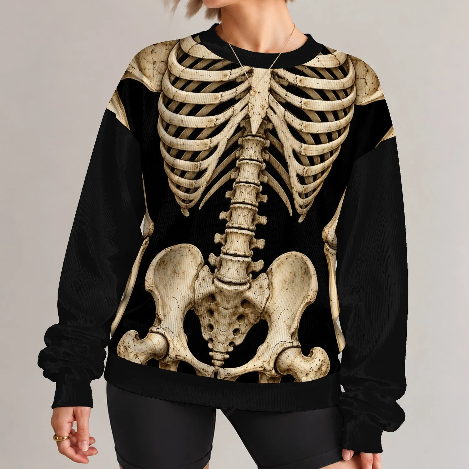Full Skeleton Bones Halloween Costume Look for Spooky October Parties and Night Events All-over Print Knitted Sweater - 1
