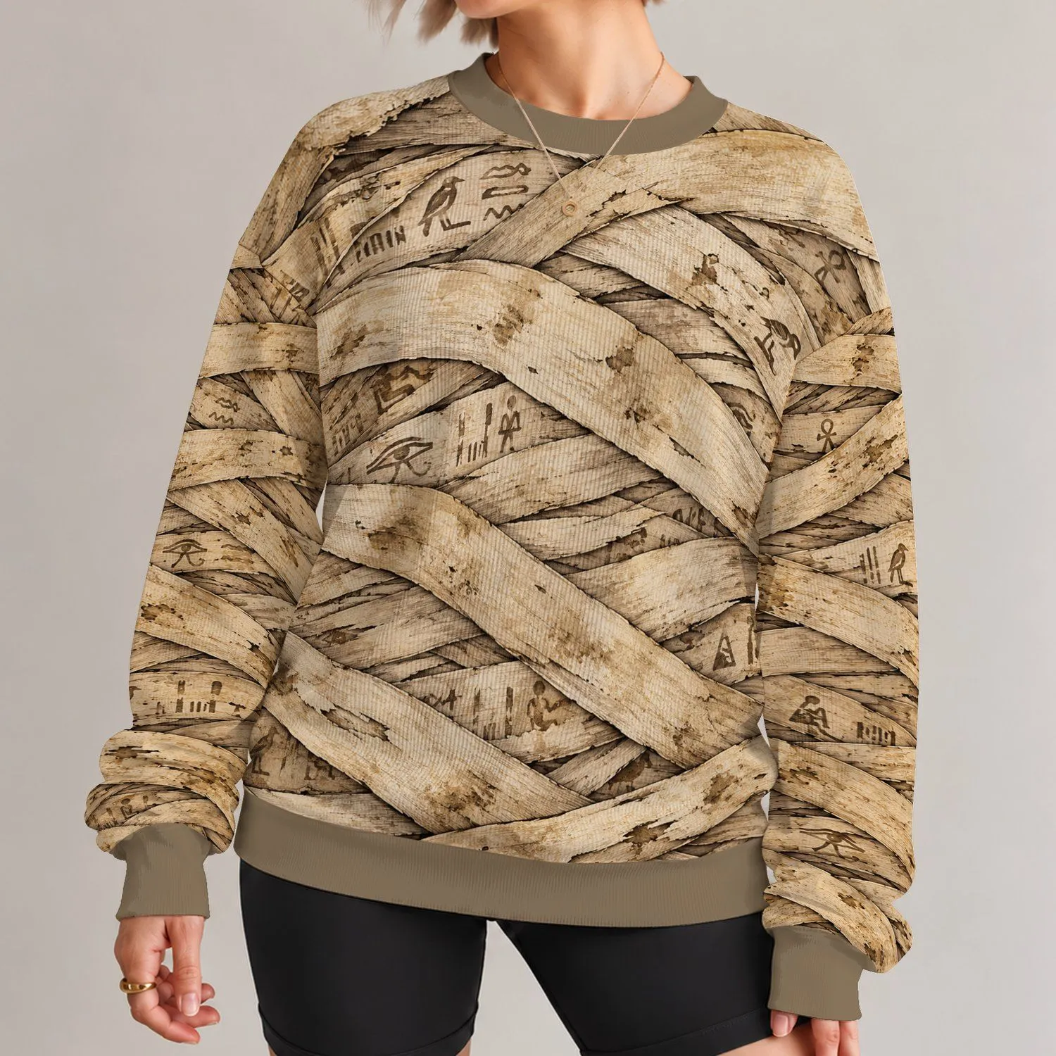 Weathered Mummy Bandage Wraps for Spooky Halloween Parties and Costume Celebrations All-over Print Knitted Sweater - 1
