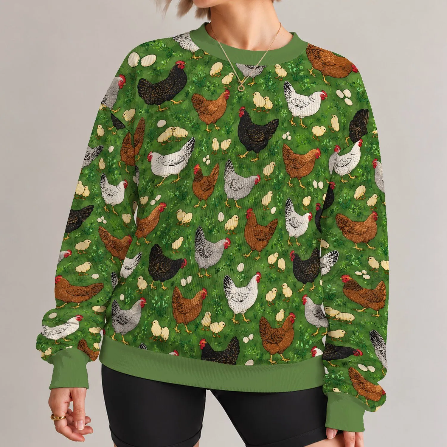 Colorful Farmyard Hens And Chicks For Cozy Autumn Country Living All-over Print Knitted Sweater - 1