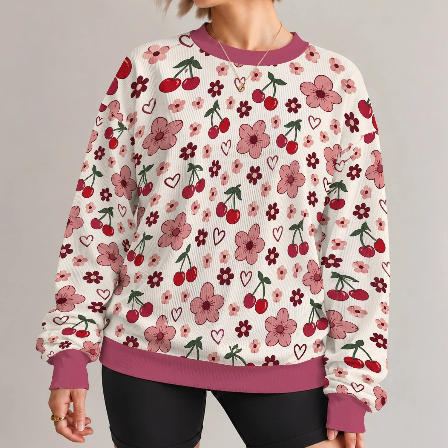 Cherry Blossom Hearts for Playful Spring Outings and Everyday Garden Style for Her All-over Print Knitted Sweater - 1