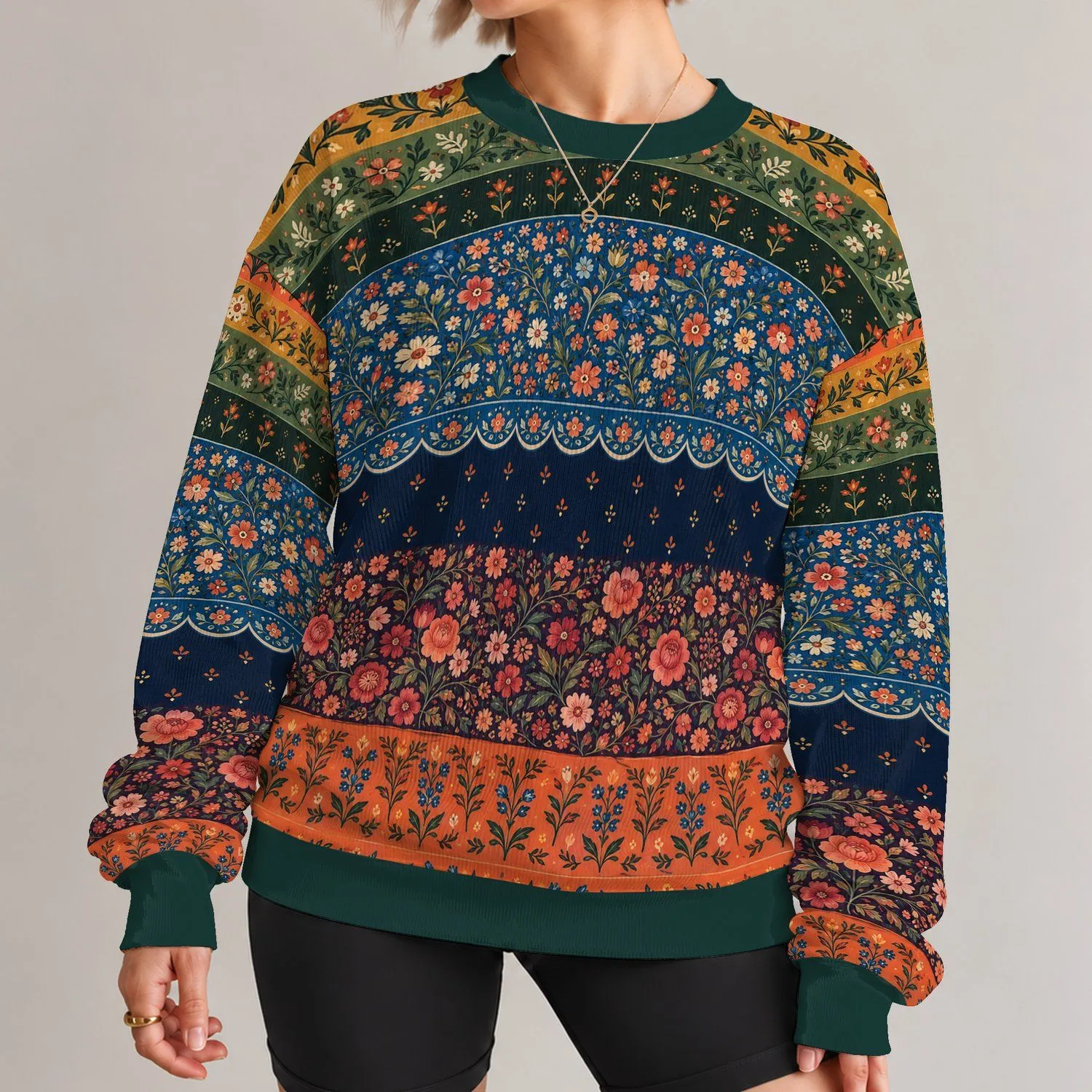 Autumn Floral Bands for Cozy Weekend Outings and Seasonal Everyday Style for Her All-over Print Knitted Sweater - 1