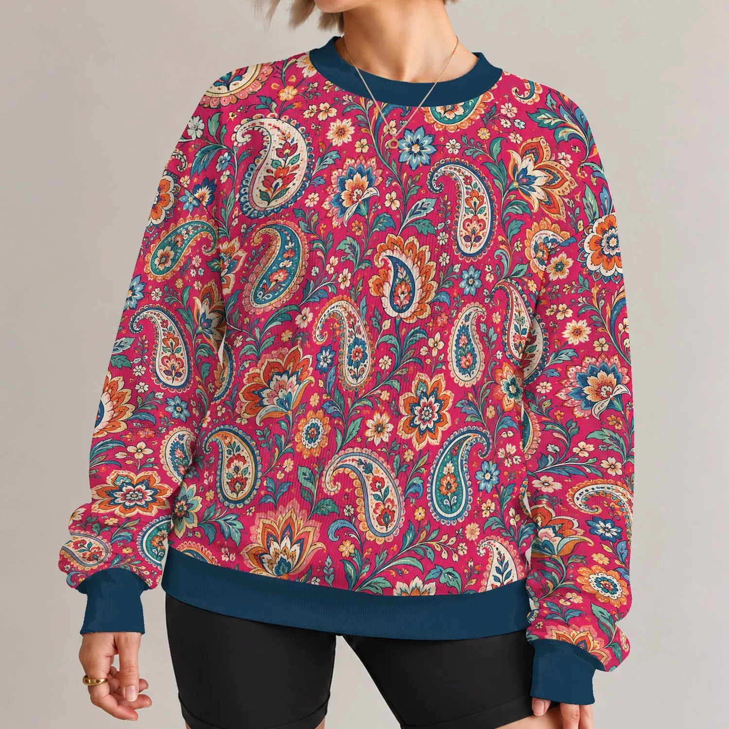 Raspberry Paisley Floral Motifs for Colorful Everyday Style and Artful Outings All-over Print Knitted Sweater - 1