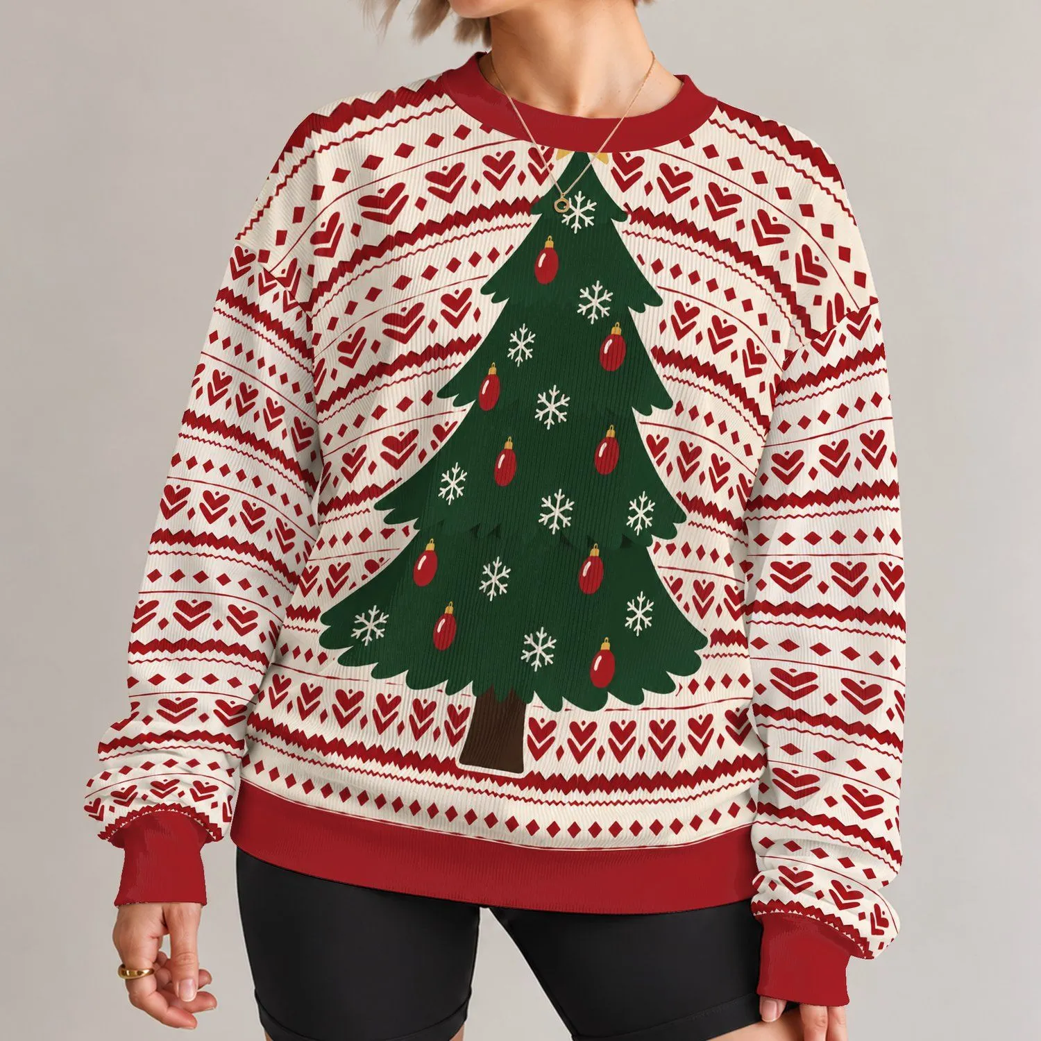 Evergreen Tree and Folk Chevrons for Cozy Holiday Gatherings and Winter Cheer All-over Print Knitted Sweater - 1