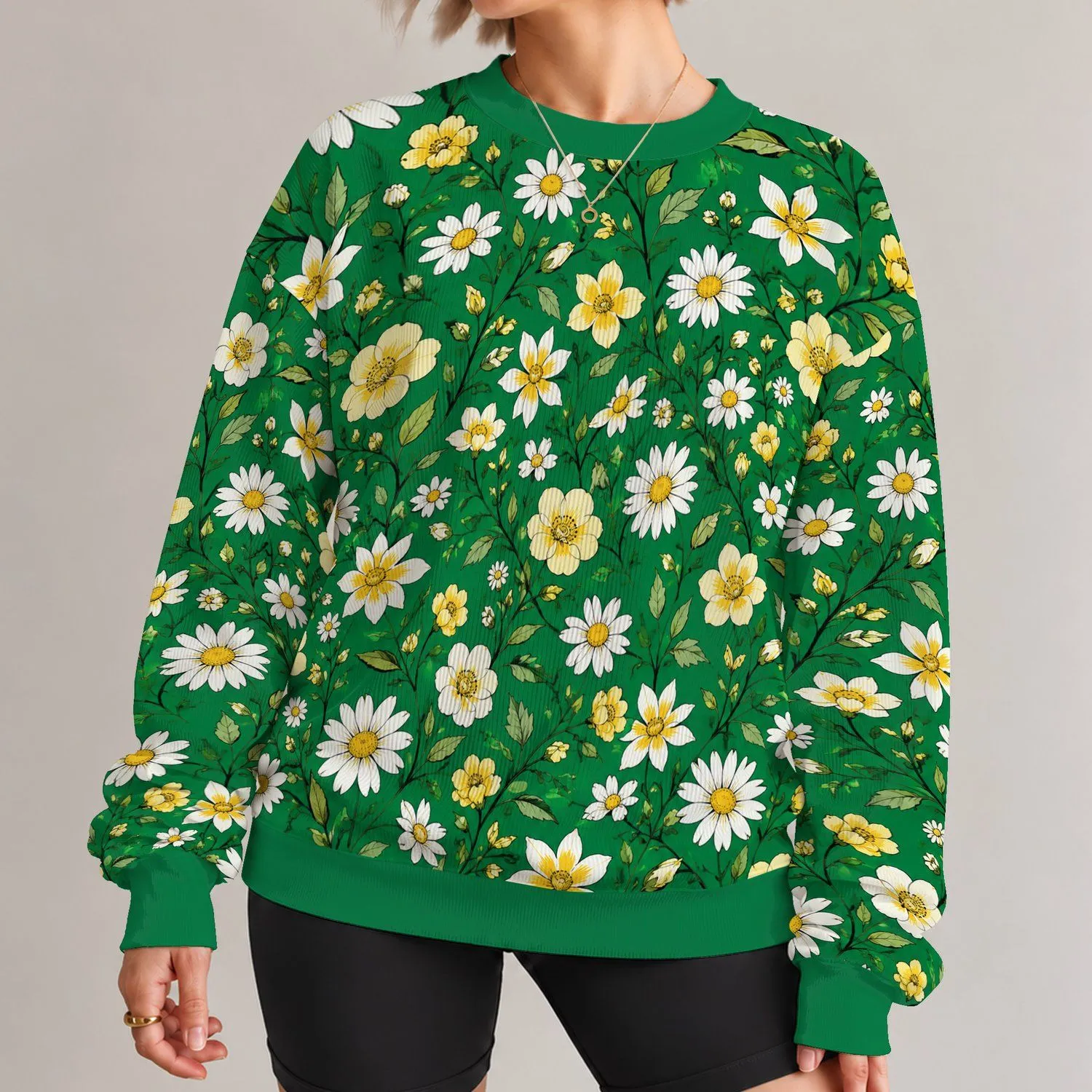 Emerald Green Wildflower Blooms for Garden Walks and Relaxed Everyday Style All-over Print Knitted Sweater - 1