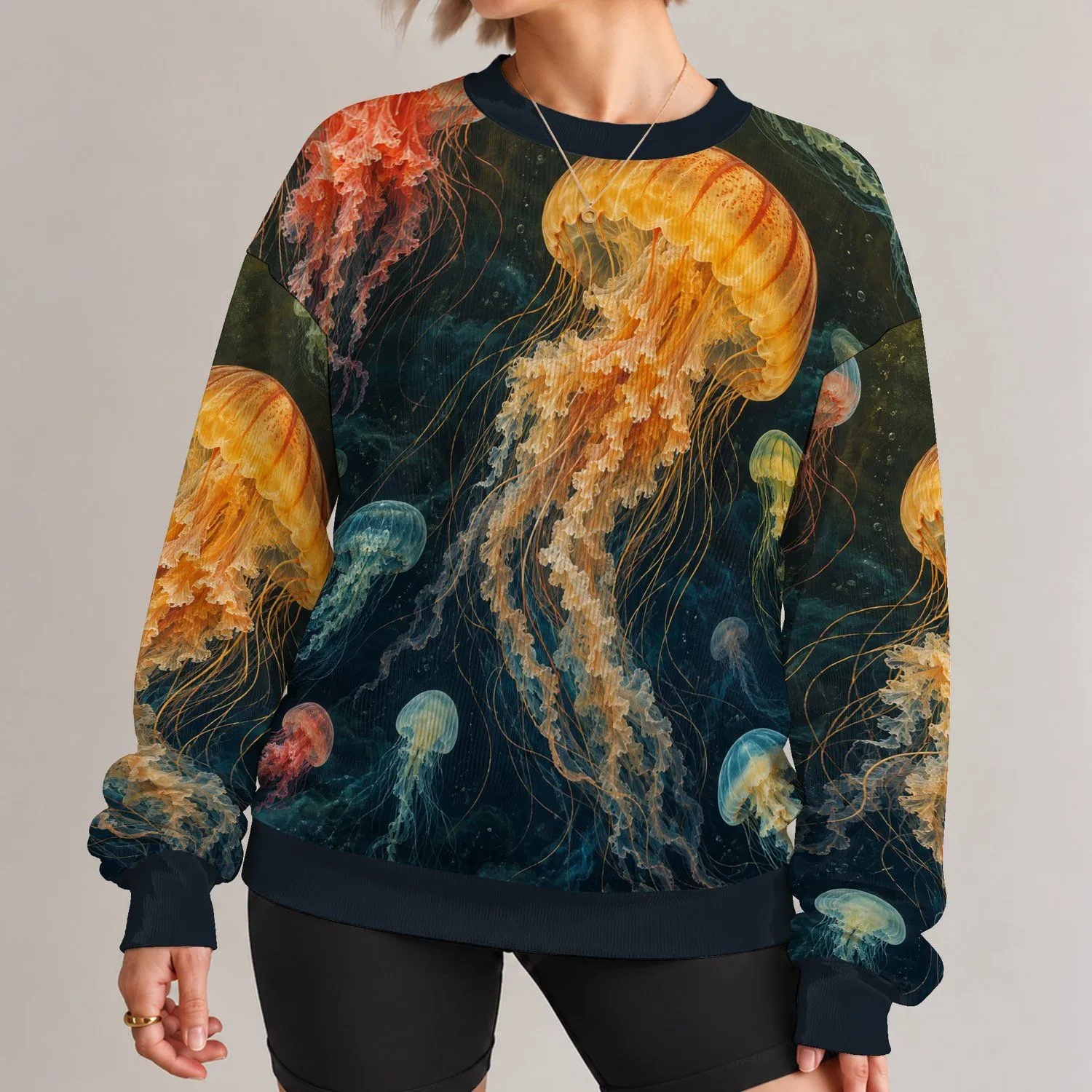 Colorful Jellyfish Deep-Sea Discovery Style For Coastal Nature Lovers And Ocean Fans All-over Print Knitted Sweater - 1