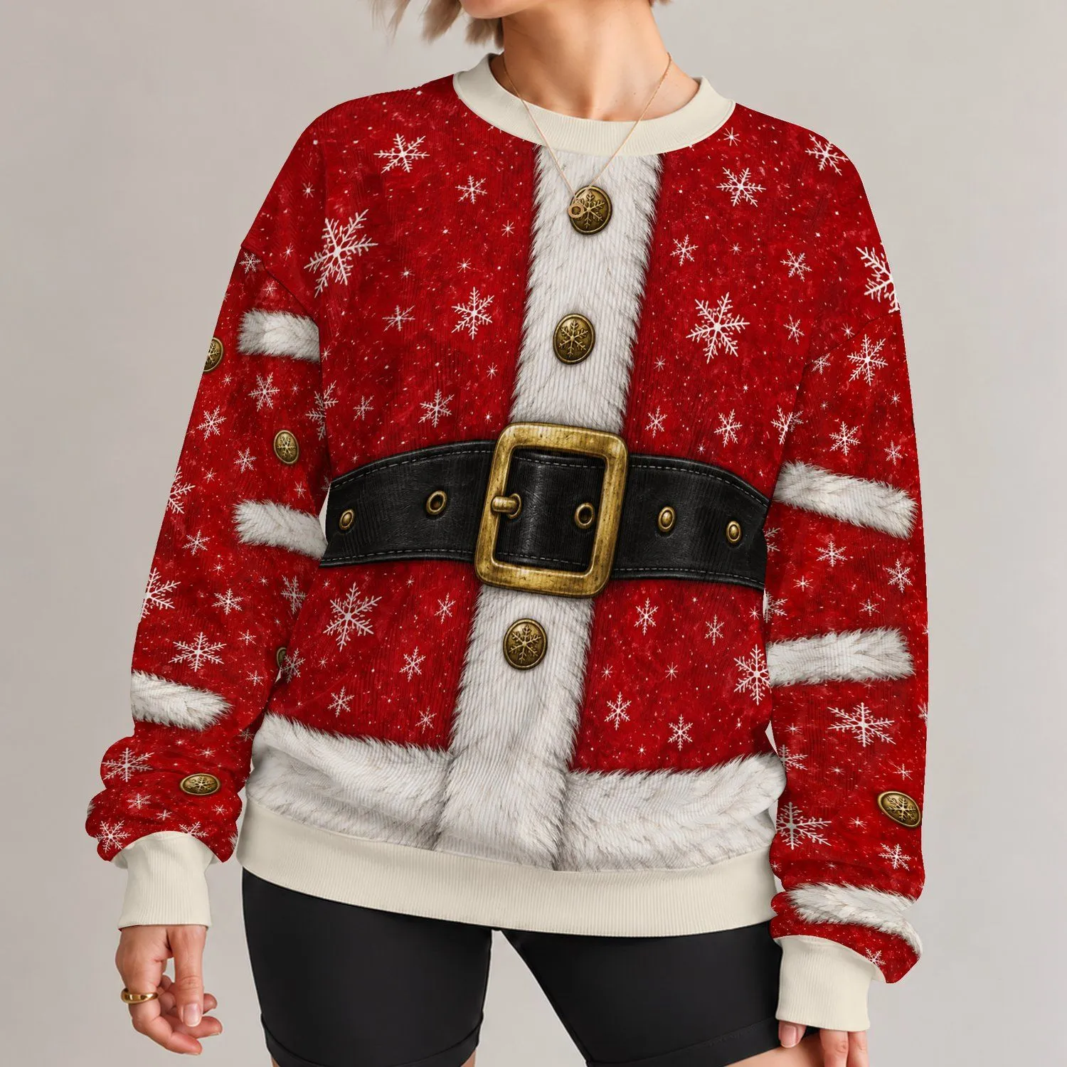 Red Santa Suit With Faux Fur Trim for Christmas Parties and Holiday Celebrations All-over Print Knitted Sweater - 1