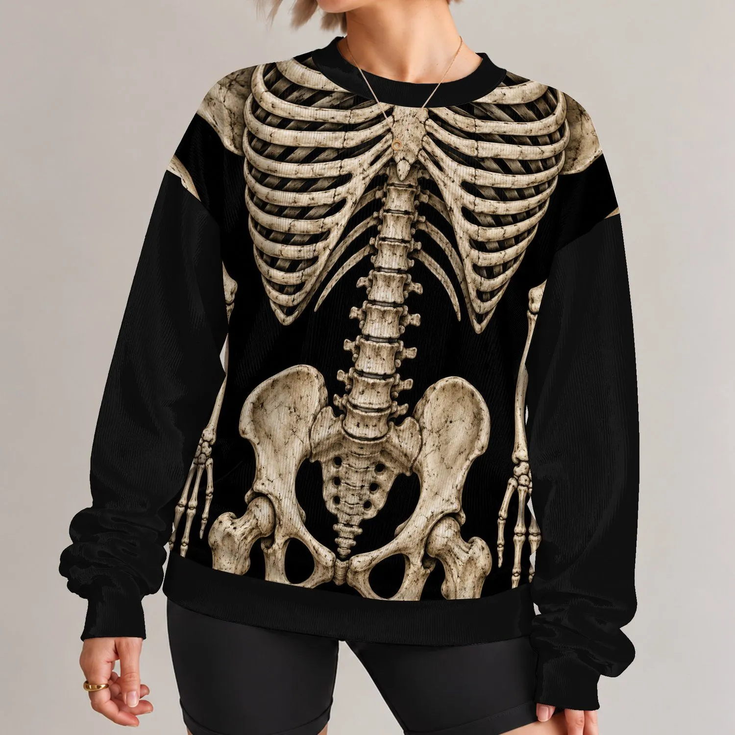 Realistic Ivory Skeleton Bones for Halloween Parties and Spooky October Celebrations All-over Print Knitted Sweater - 1
