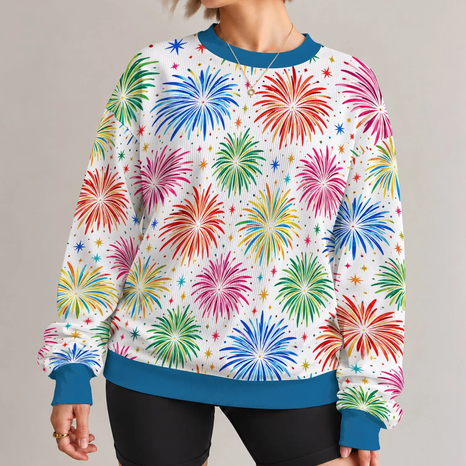 Vibrant Fireworks Bursts for Summer Celebrations and Cheerful Everyday Style for Women All-over Print Knitted Sweater - 1