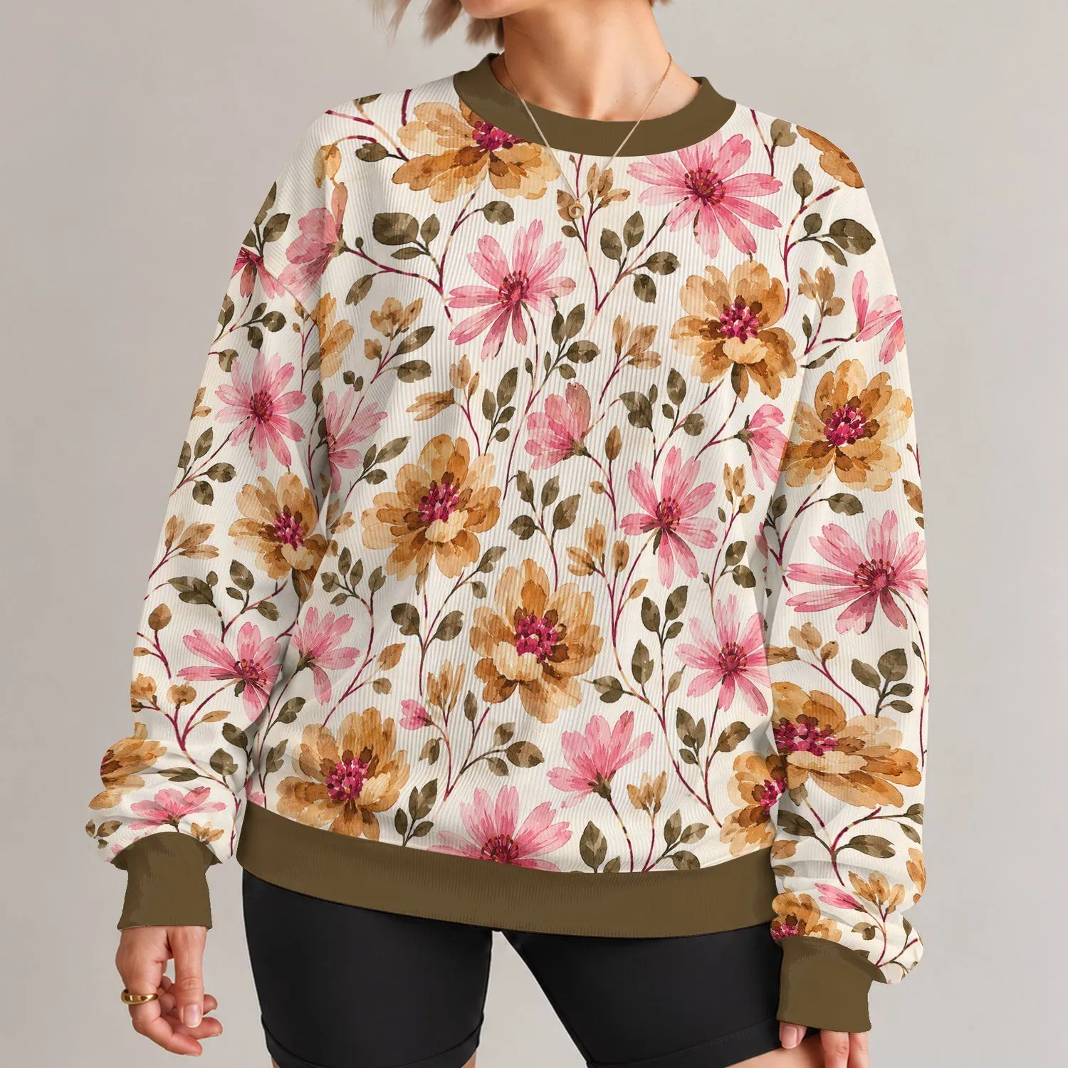 Pink And Ochre Watercolor Florals For Spring Garden Days And Everyday Style All-over Print Knitted Sweater - 1