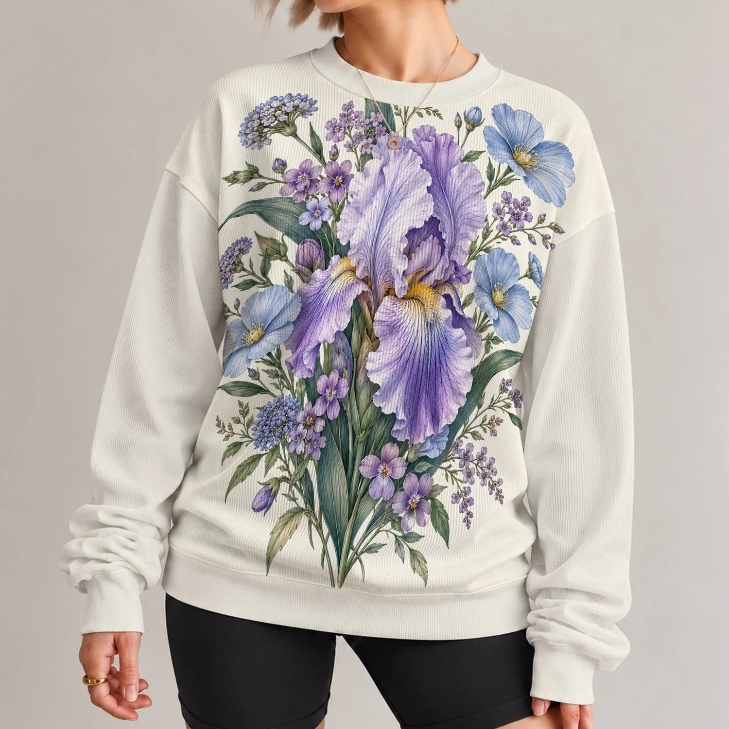 Lavender Iris Bouquet for Spring Garden Days and Soft Everyday Elegance All-over Print Knitted Sweater - 1