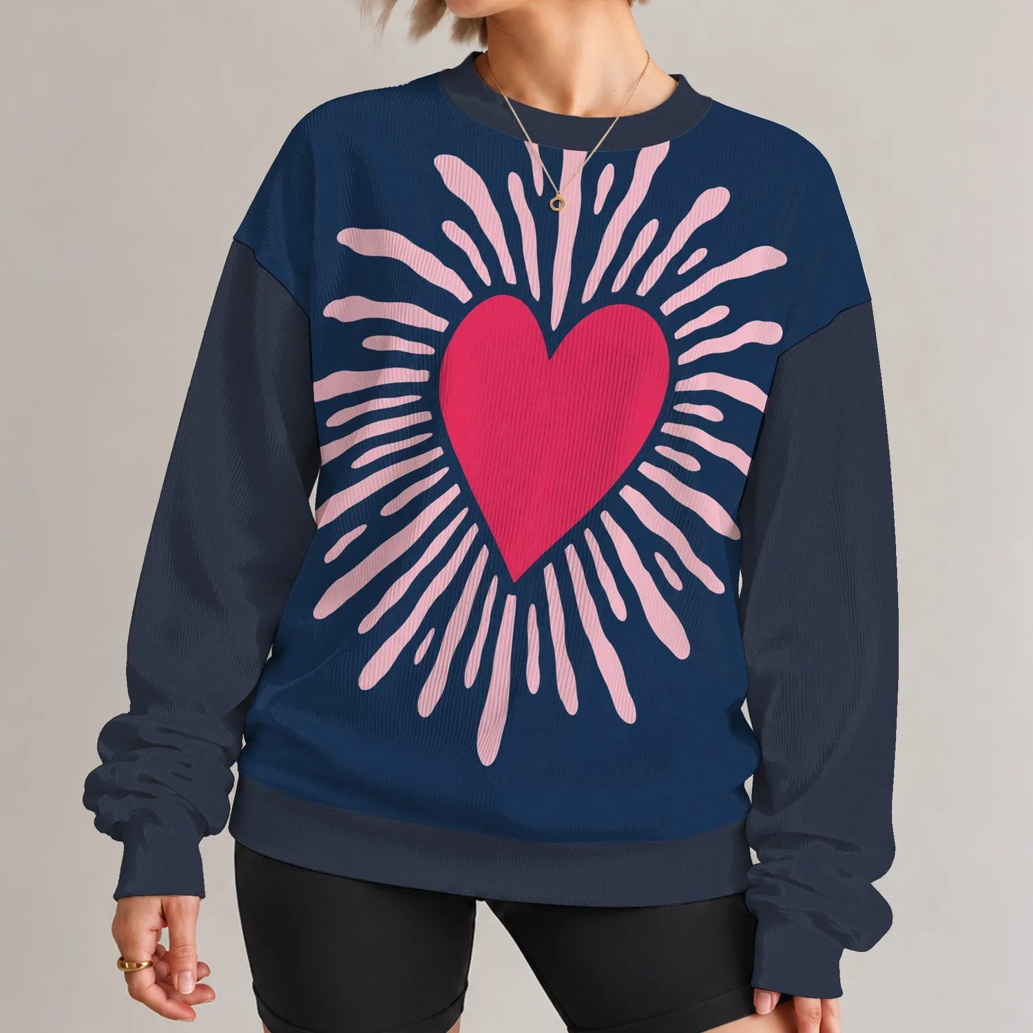 Radiant Pink Heart with Sunburst Rays for Everyday Romantic Casual Style and Gift Giving All-over Print Knitted Sweater - 1