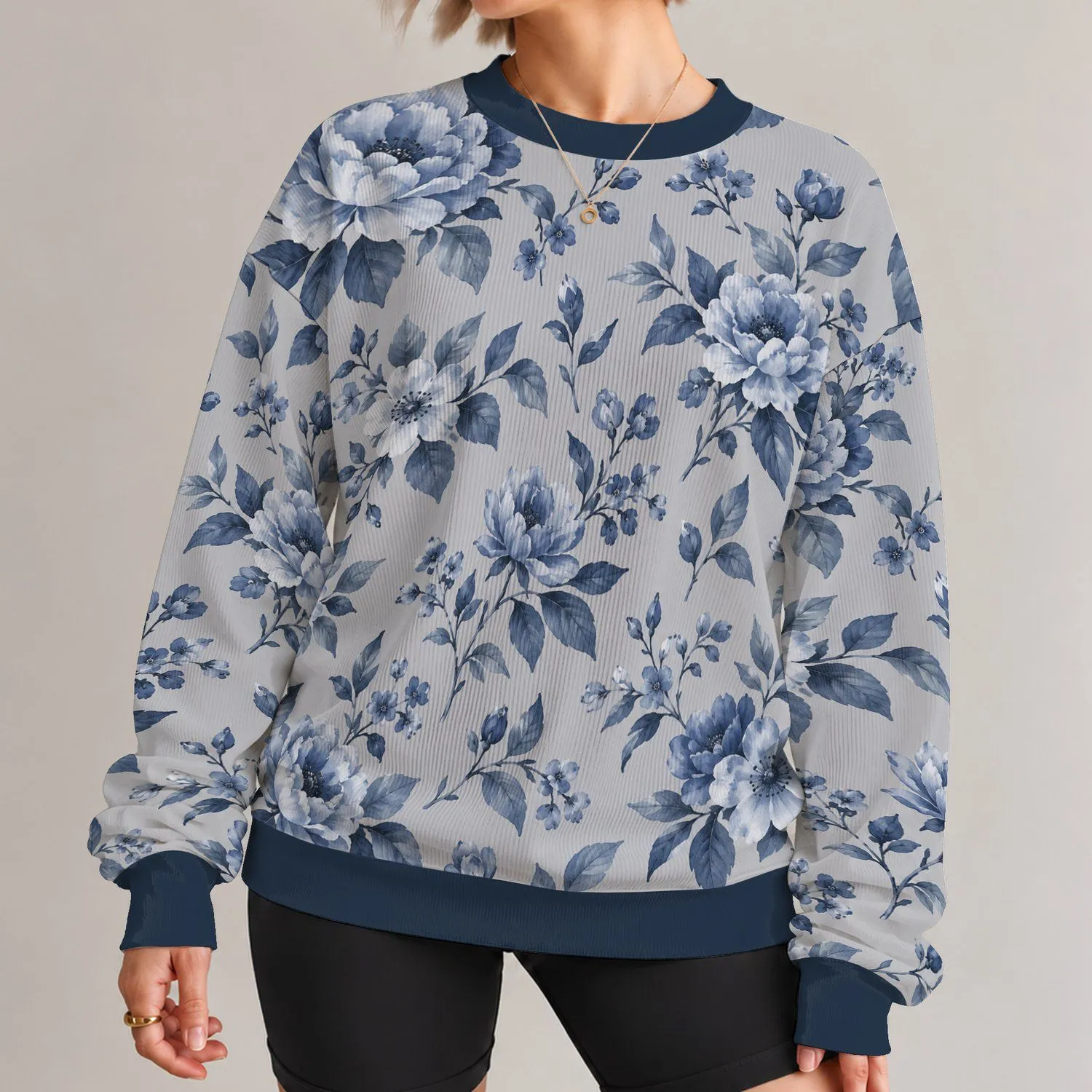Ink Blue Floral Botanicals for Elegant Everyday Style and Spring Outings All-over Print Knitted Sweater - 1