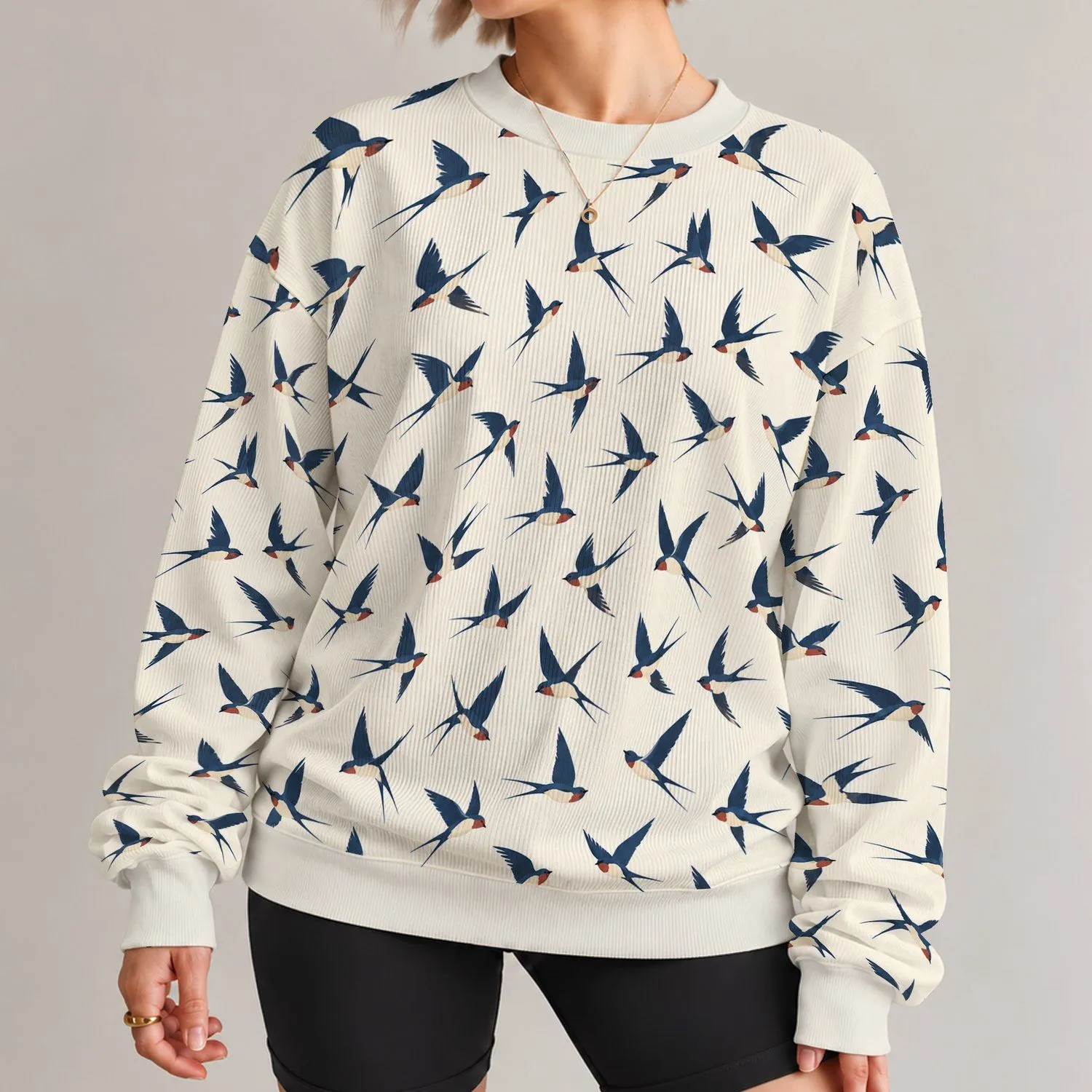 Flying Swallow Birds for Fresh Spring Days and Relaxed Everyday Wear All-over Print Knitted Sweater - 1