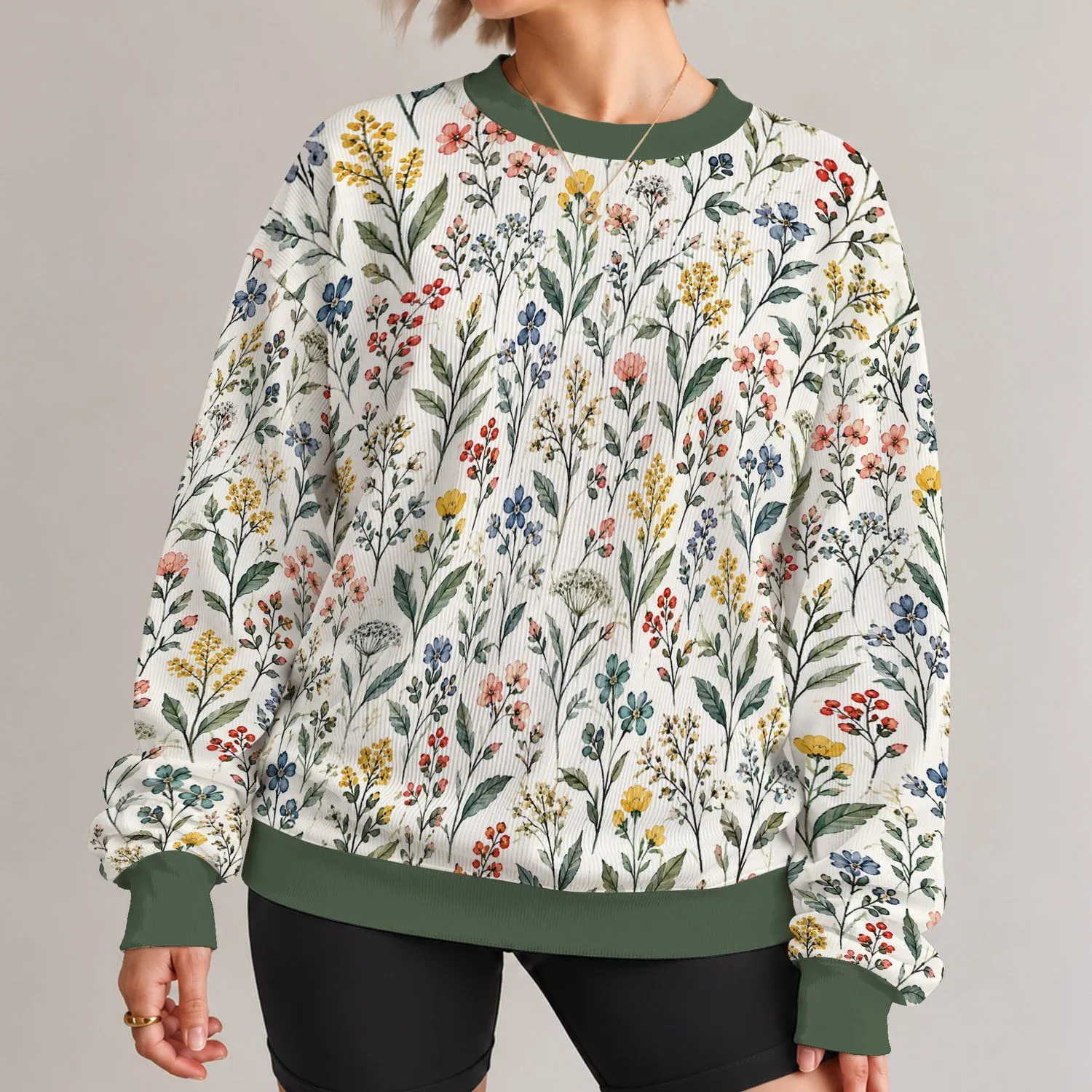 Watercolor Botanical Sprigs for Spring Outings and Everyday Nature Lovers All-over Print Knitted Sweater - 1